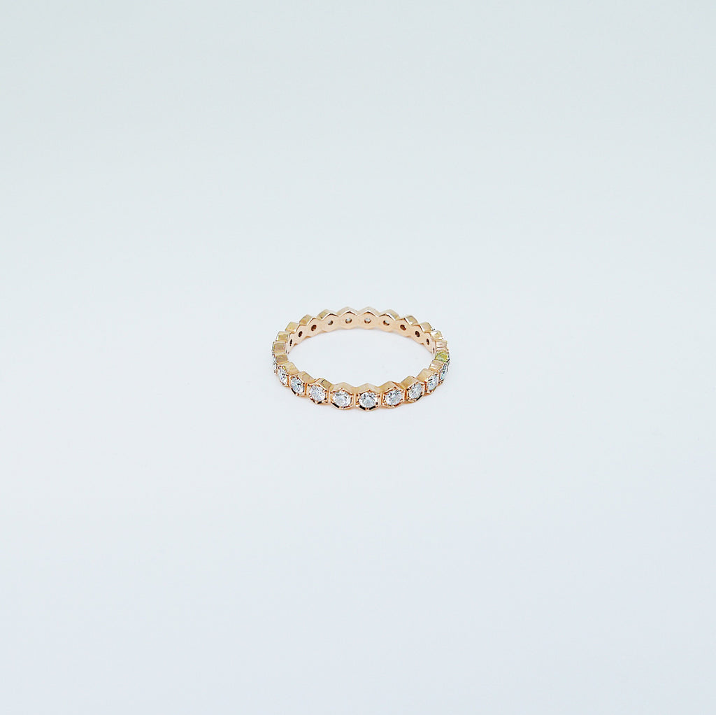 Hexagon Diamond Eternity band, diamond stacking band, wedding band, infinity Geometric ring, diamond infinity ring, 14k gold, 18k gold ring