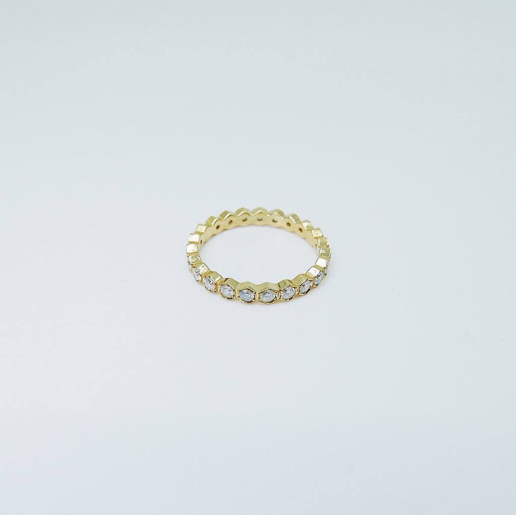 Hexagon Diamond Eternity band, diamond stacking band, wedding band, infinity Geometric ring, diamond infinity ring, 14k gold, 18k gold ring