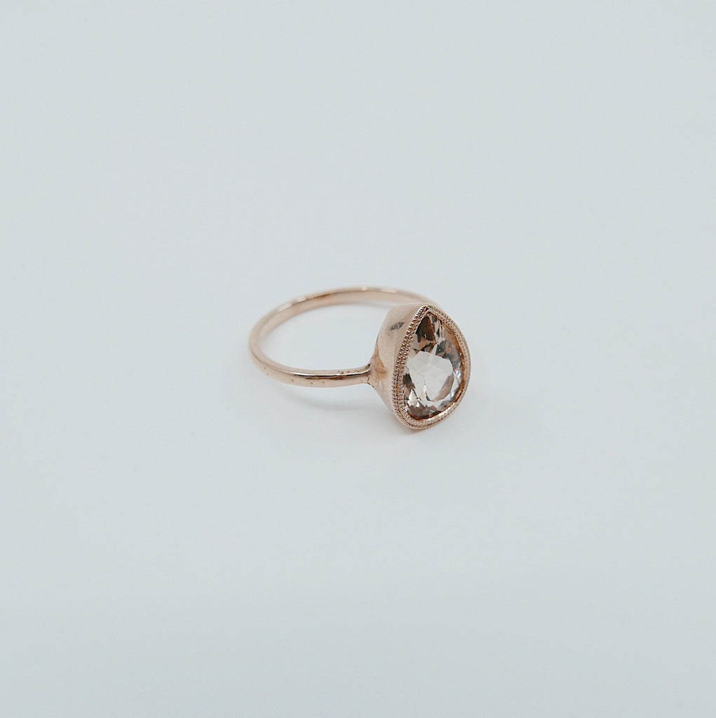 Pear morganite bezel ring, Morganite ring, gold solitaire ring, pear morganite ring, 14k gold simple bezel milgrain ring