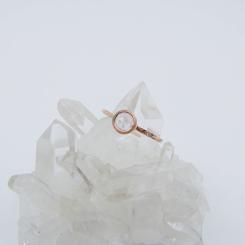 Juliette Rose Cut Light Pink Sapphire Ring, gold solitaire ring, bezel stone ring, 14k gold light pink sapphire ring, gold diamond band