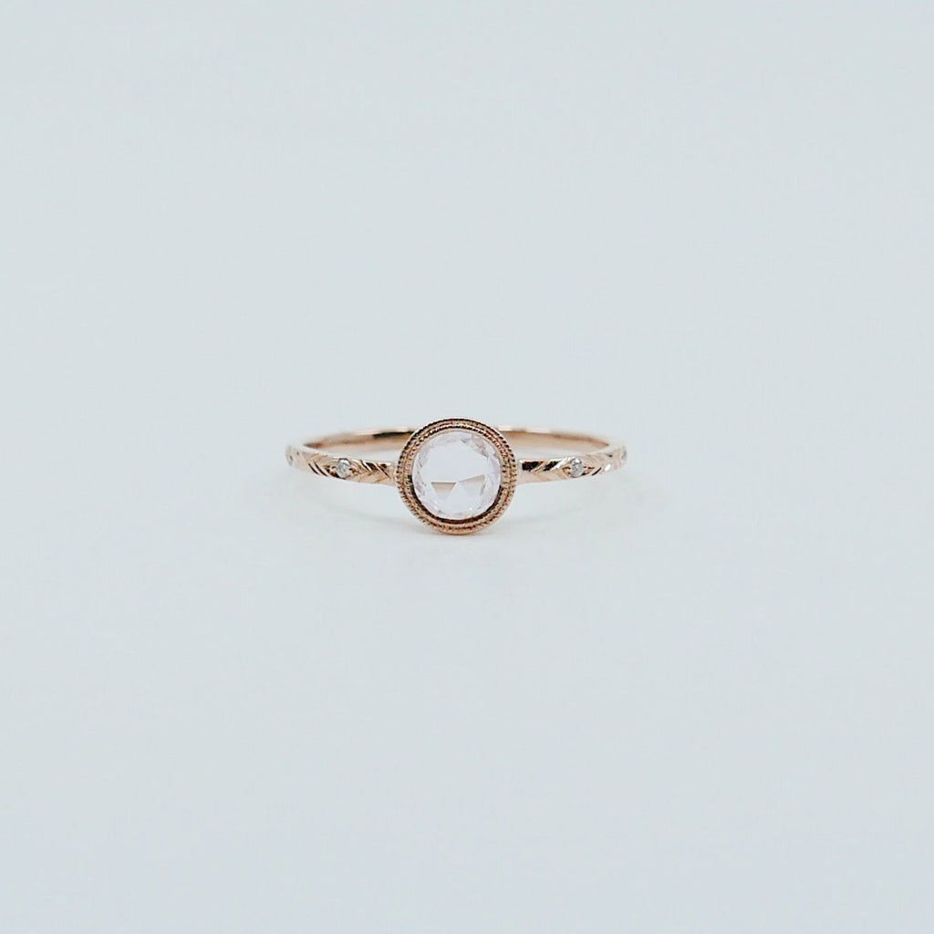 Juliette Rose Cut Light Pink Sapphire Ring, gold solitaire ring, bezel stone ring, 14k gold light pink sapphire ring, gold diamond band