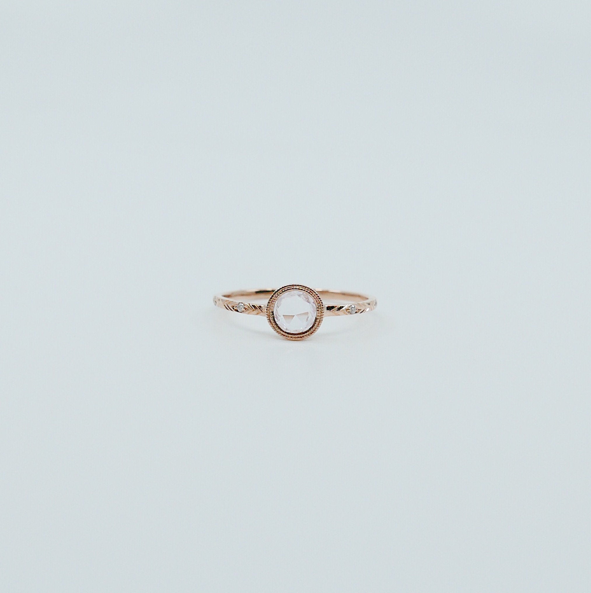 Juliette Rose Cut Light Pink Sapphire Ring, gold solitaire ring, bezel stone ring, 14k gold light pink sapphire ring, gold diamond band