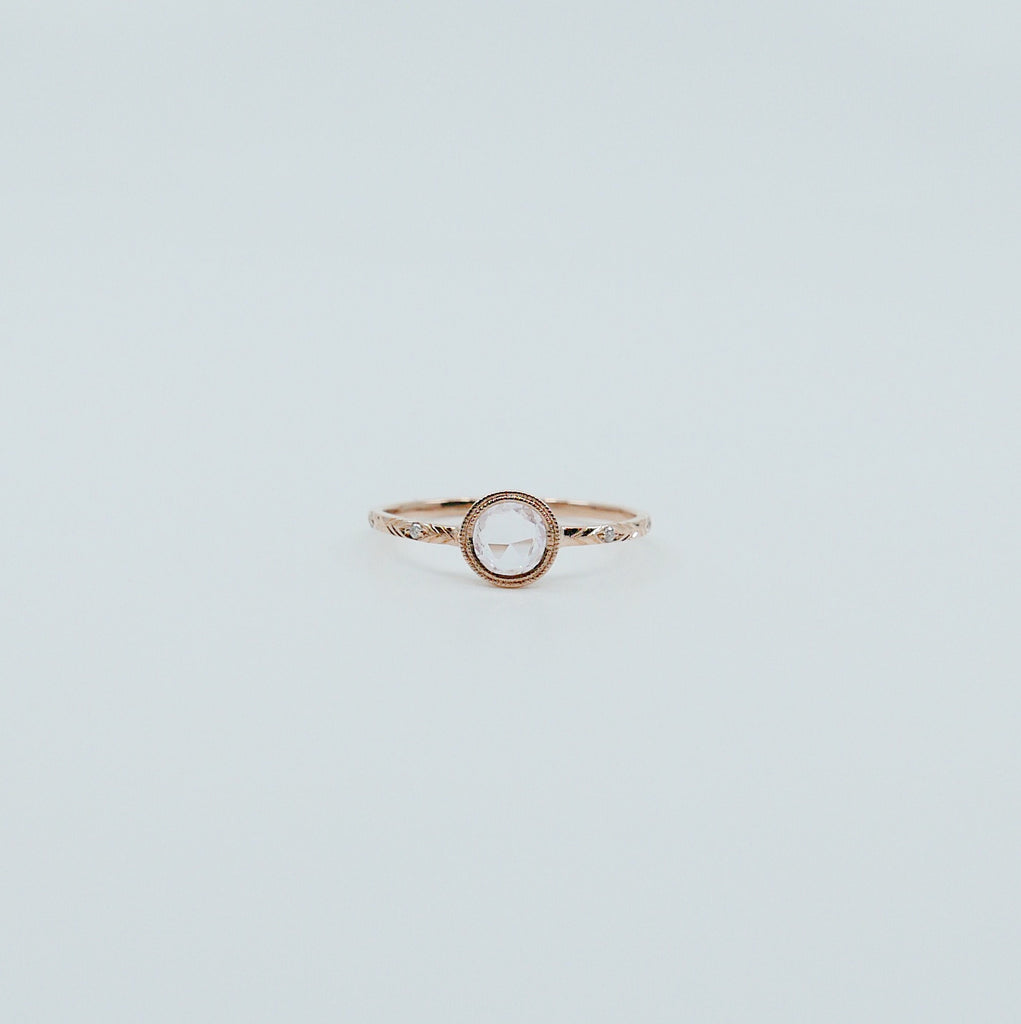 Juliette Rose Cut Light Pink Sapphire Ring, gold solitaire ring, bezel stone ring, 14k gold light pink sapphire ring, gold diamond band