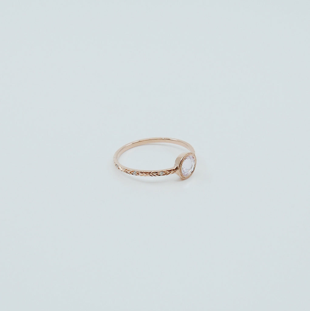 Juliette Rose Cut Light Pink Sapphire Ring, gold solitaire ring, bezel stone ring, 14k gold light pink sapphire ring, gold diamond band