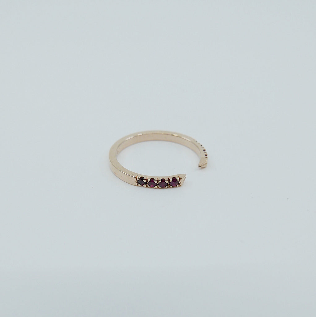 On Pointe ring, open grey diamond cuff ring, ruby ring, pink sapphire ring, pointed cuff ring, stacking ring, wedding band