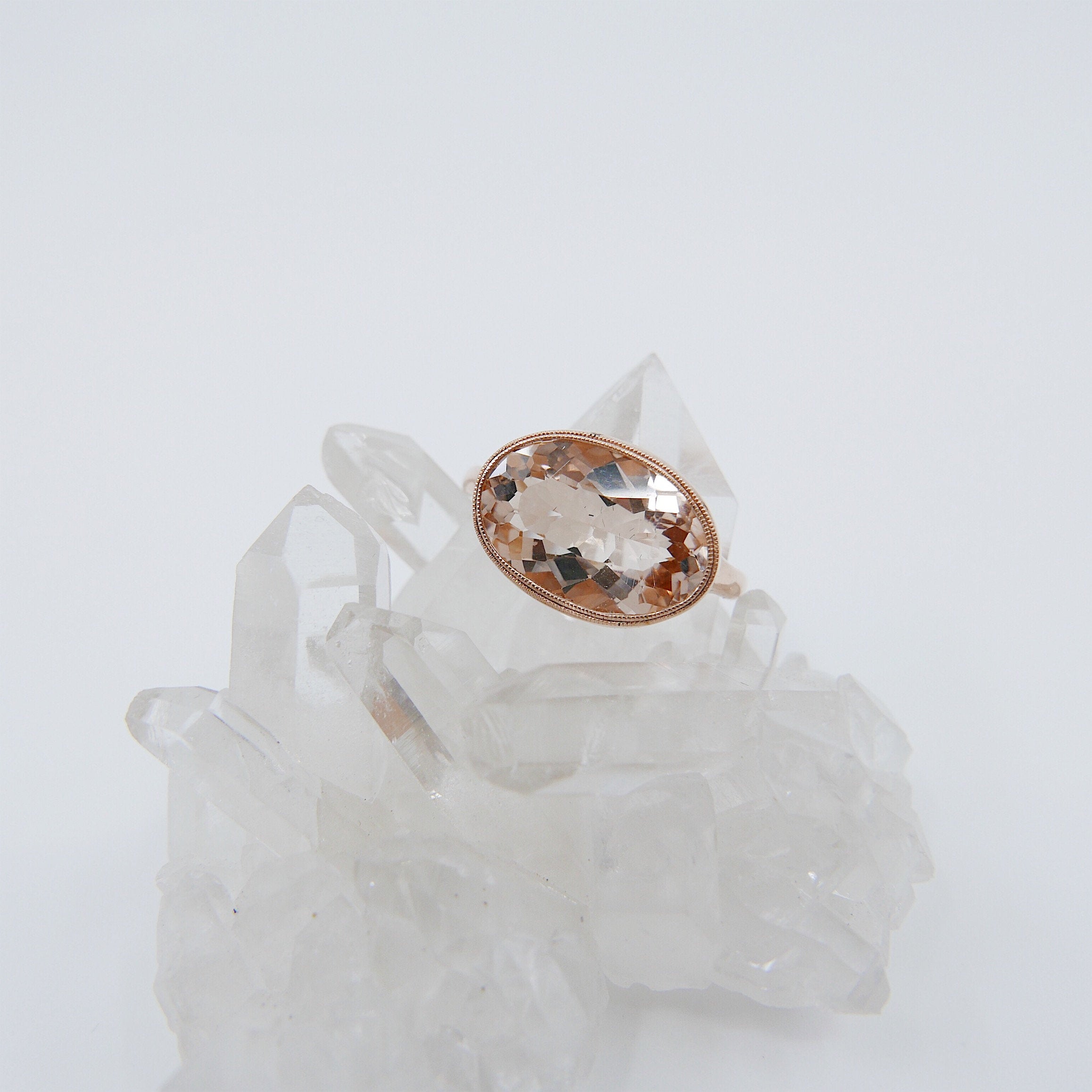 Oval Morganite Ring, rose gold morganite ring, Rose Cut Bezel ring, statement ring, fine jewelry ring, morganite oval rose cut ring