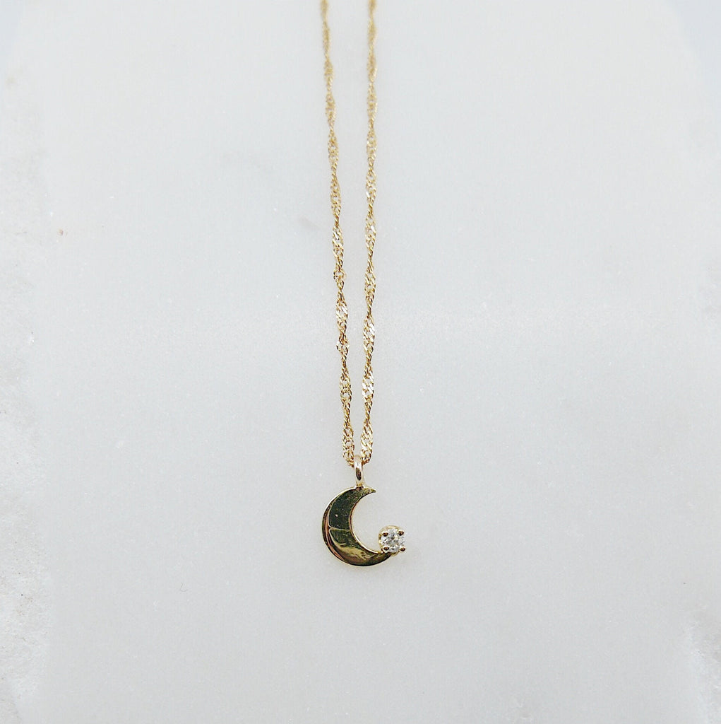 Crescent Moon Diamond Necklace, small moon Necklace, Diamond Moon Necklace, Diamond Moon, Moon Necklace, Crescent necklace, twist chain