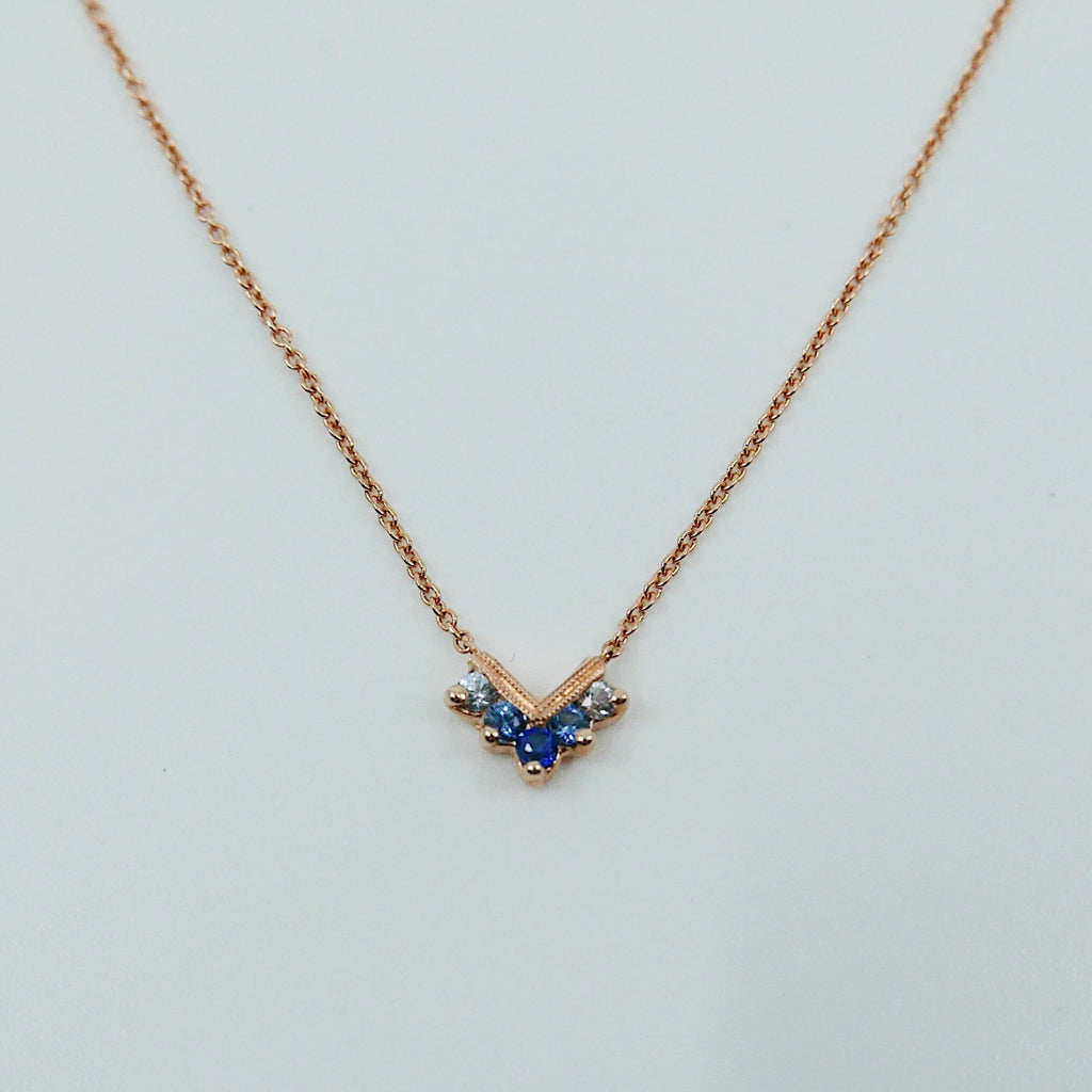 Chevron Sapphire Ombre Necklace, Sapphire Necklace, Chevron Necklace, 14k Gold chevron necklace, Blue Sapphire Necklace, Blue Necklace