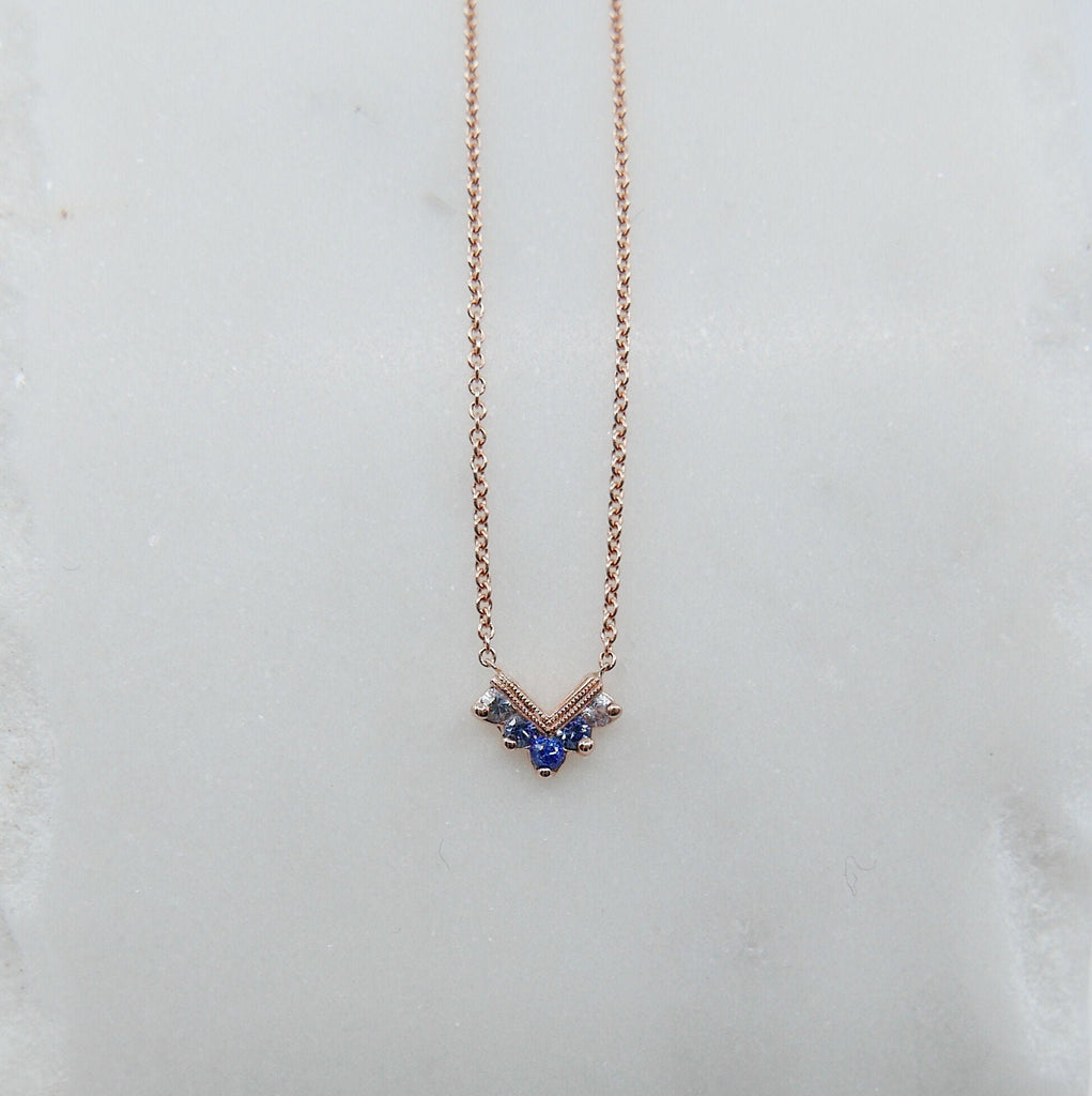 Chevron Sapphire Ombre Necklace, Sapphire Necklace, Chevron Necklace, 14k Gold chevron necklace, Blue Sapphire Necklace, Blue Necklace