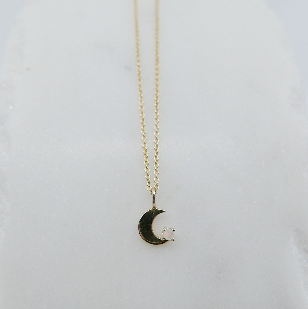 Crescent with Opal necklace, small moon Necklace, Opal Moon Necklace, Opal Moon, Moon Necklace, Crescent necklace