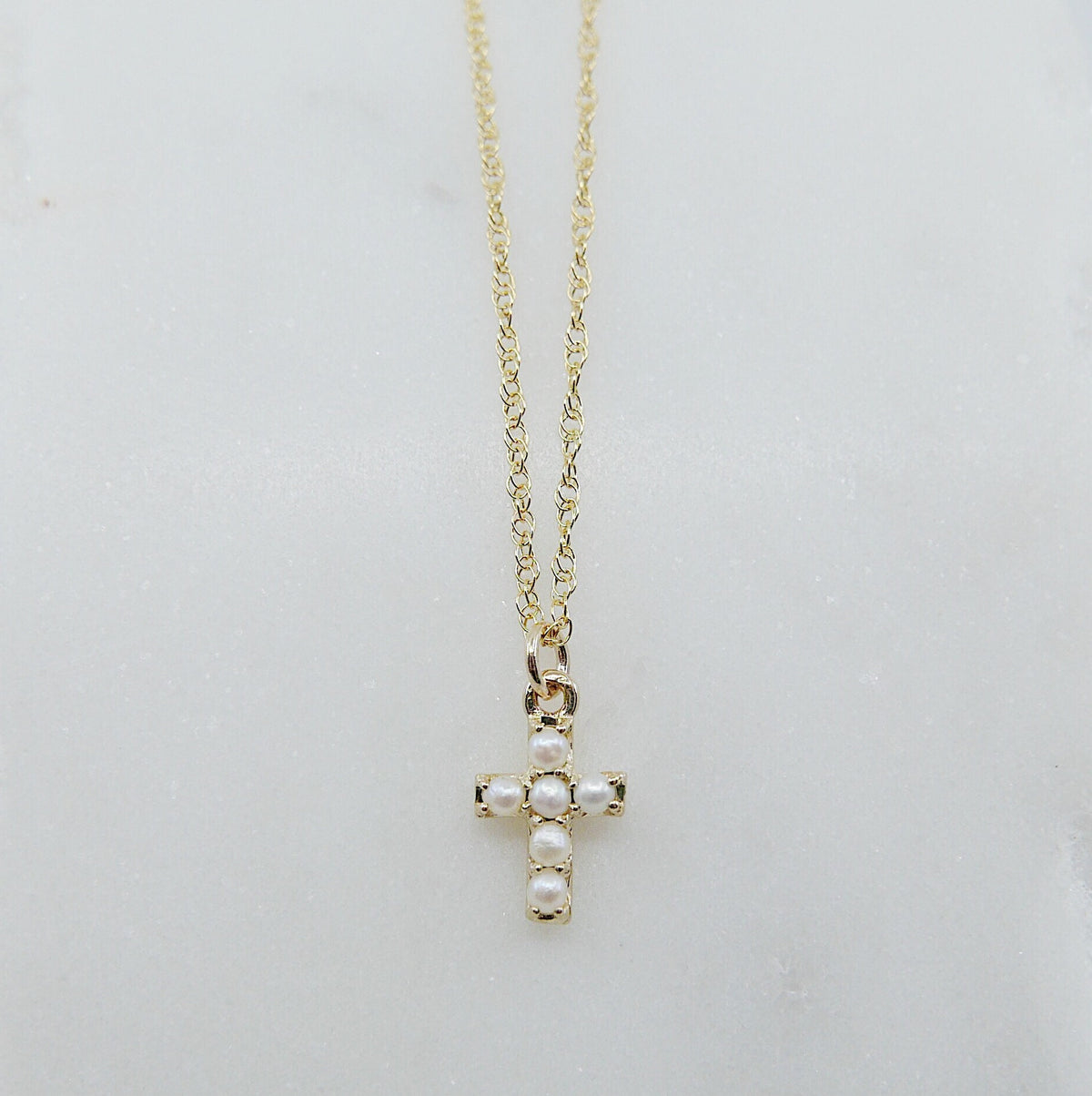 PinktownUSA Gold Pearl Stone Cross Set