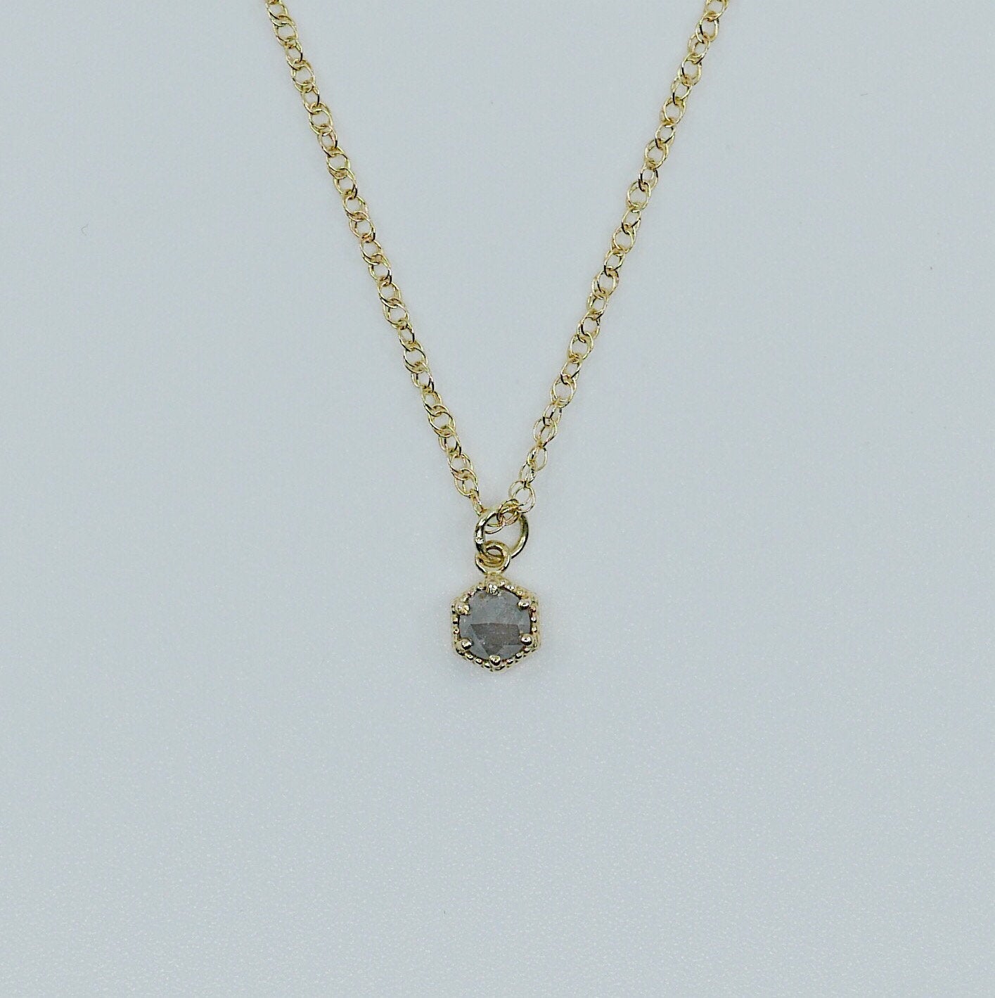 Frame Rose Cut Grey Diamond Necklace, small dainty grey diamond necklace, solitaire necklace, small grey diamond necklace