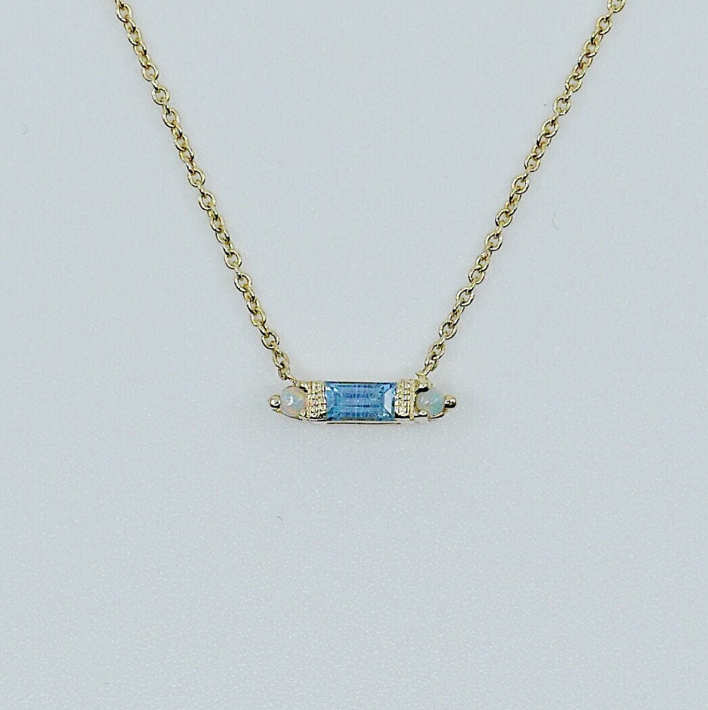 Grand Baguette Aquamarine Necklace, Blue Aquamarine Necklace, Opal Necklace, Baguette Aquamarine, Diamond Necklace