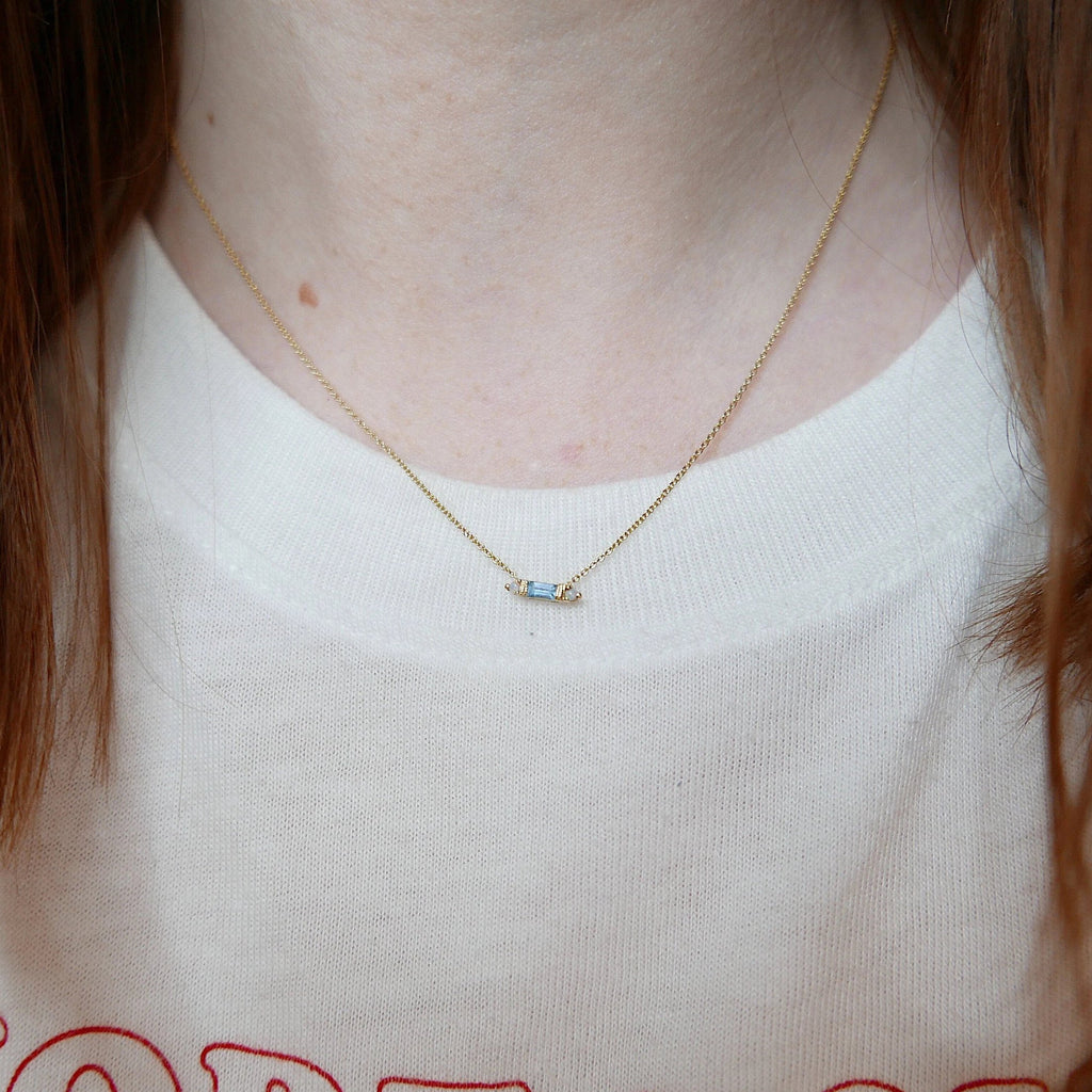 Grand Baguette Aquamarine Necklace, Blue Aquamarine Necklace, Opal Necklace, Baguette Aquamarine, Diamond Necklace