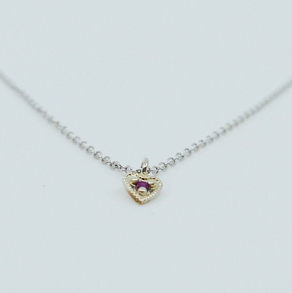 14k White Gold Heart with Ruby Necklace, Mini Heart Necklace, Ruby Heart necklace, white gold heart necklace,  14k white gold heart necklace
