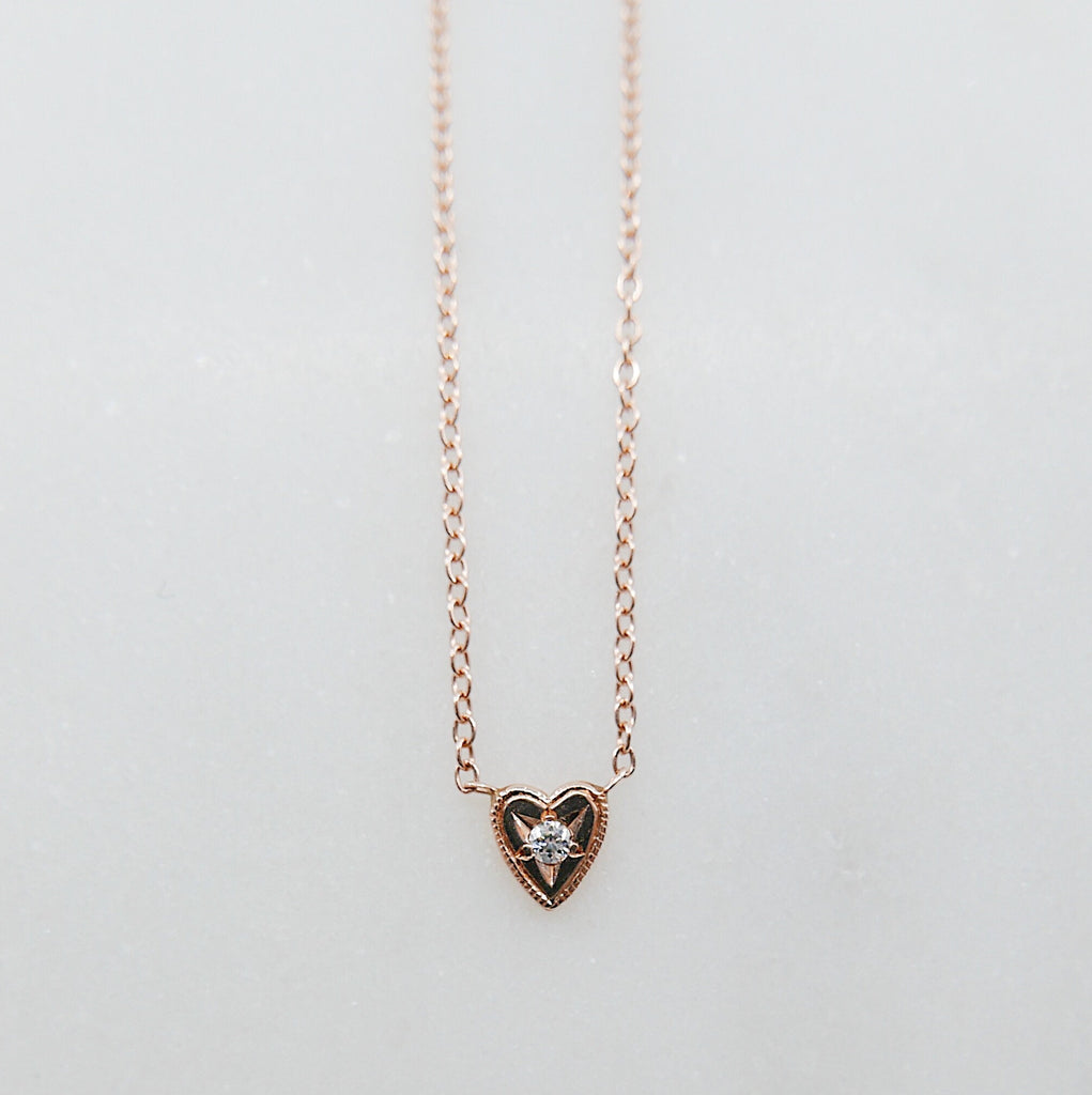 Heart Necklace Small, 14k gold heart necklace, Diamond Heart Necklace, Black Diamond Heart necklace