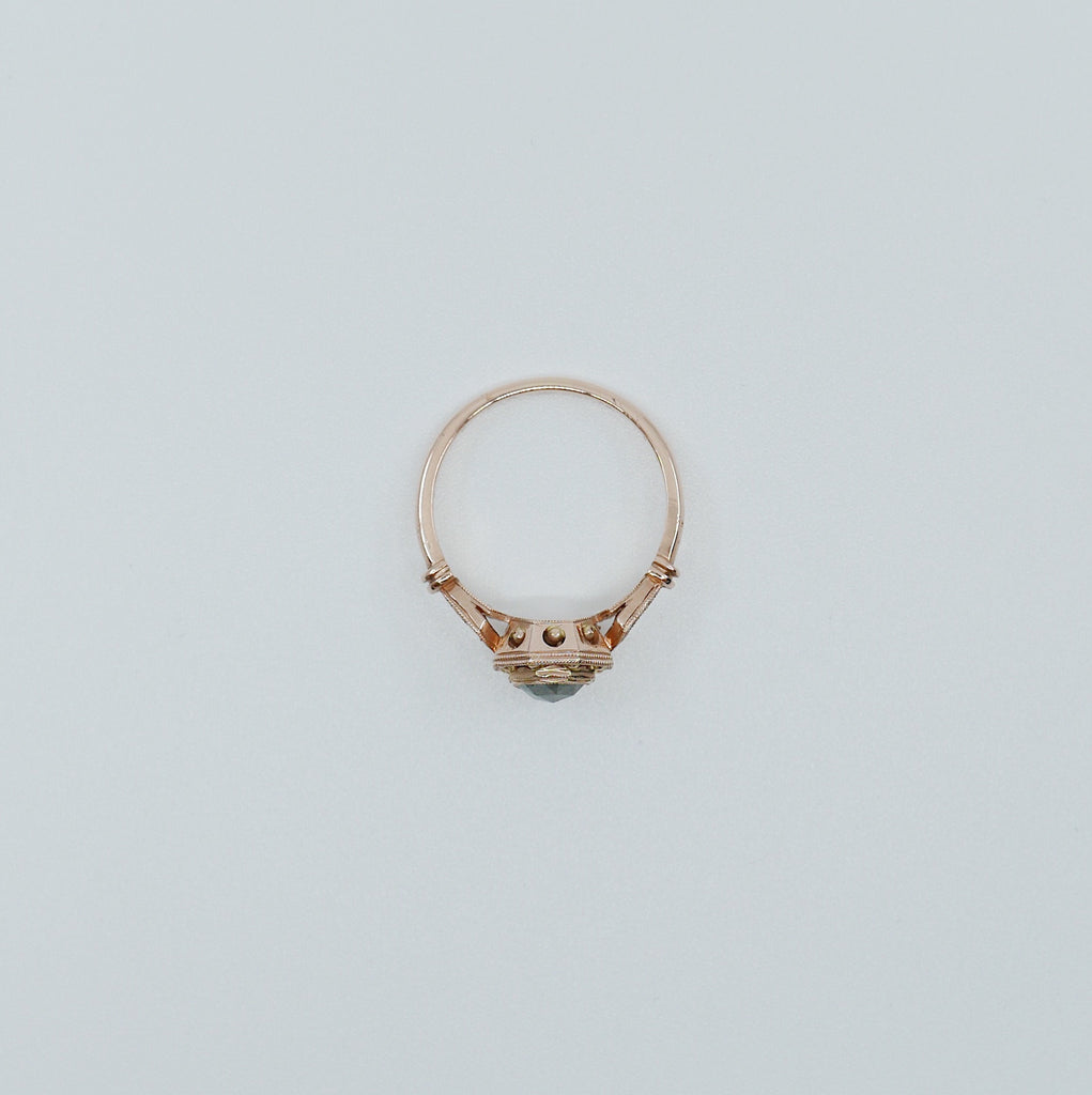 Webbed Eloise Rose Cut Charcoal Grey Diamond Ring, One of a Kind Ring, OOAK, 14k rose gold ring, vintage inspired ring, rustic diamond ring