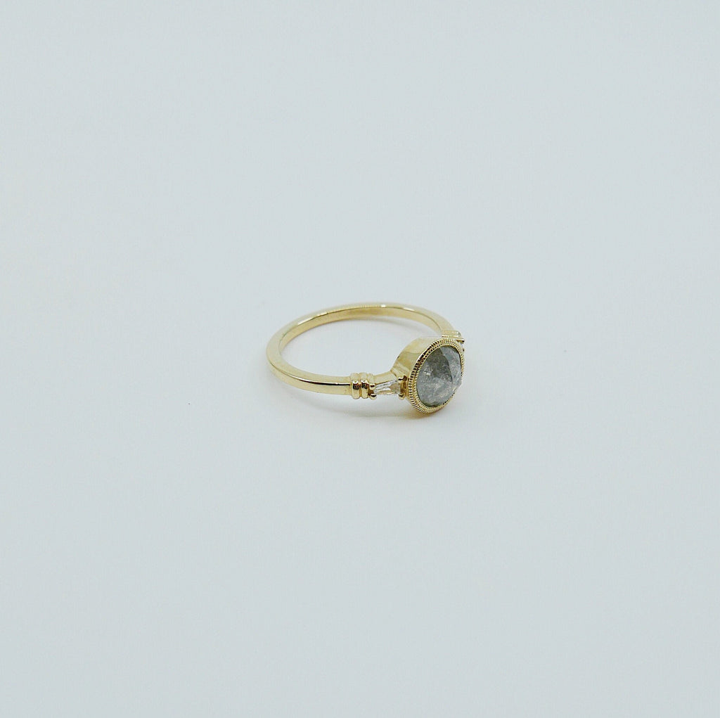 Anya Rose Cut Grey Diamond Ring, one of a kind ring, unique engagement ring, rose cut diamond ring, three stone diamond ring, OOAK ring