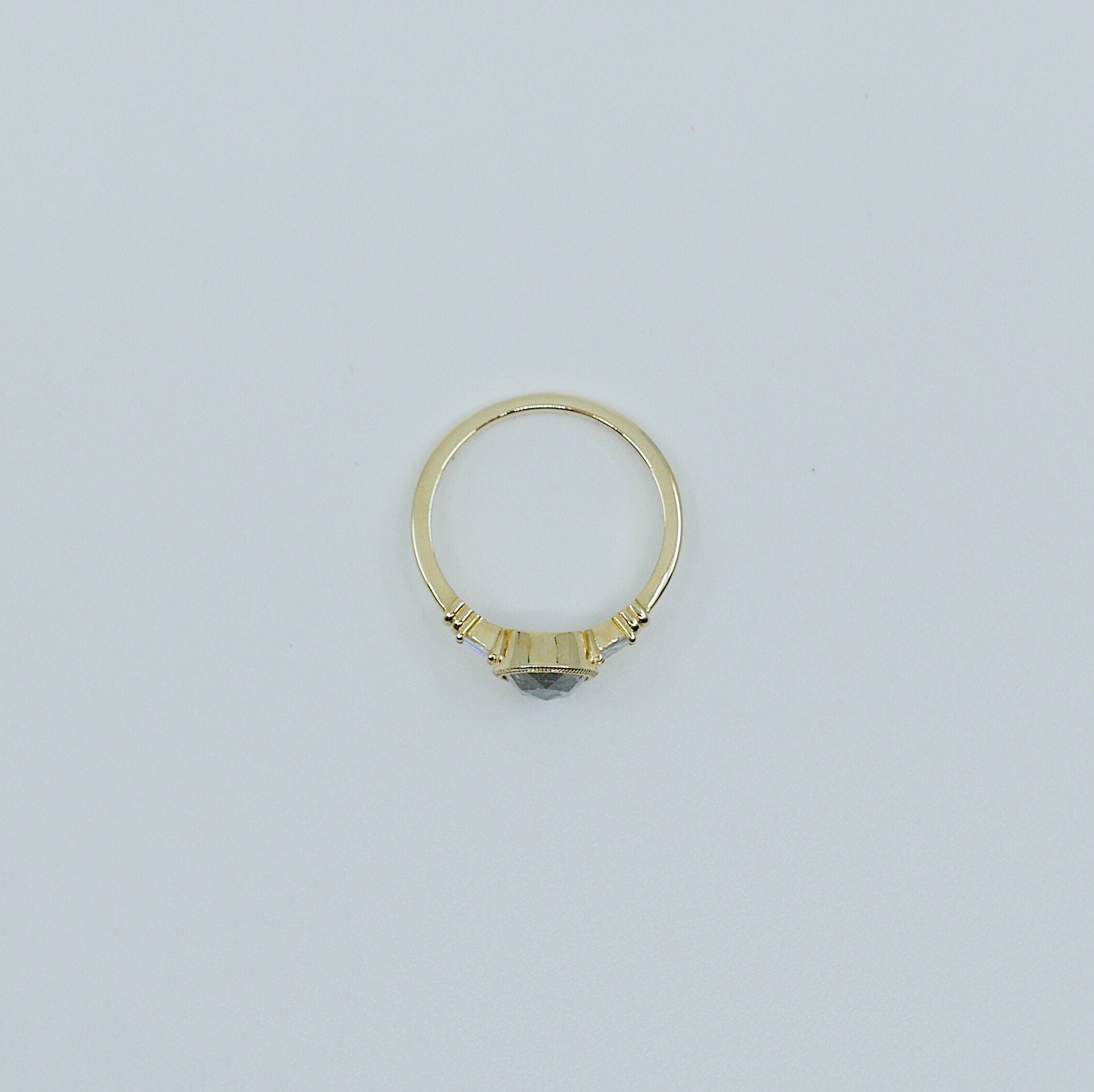 Anya Rose Cut Grey Diamond Ring, one of a kind ring, unique engagement ring, rose cut diamond ring, three stone diamond ring, OOAK ring