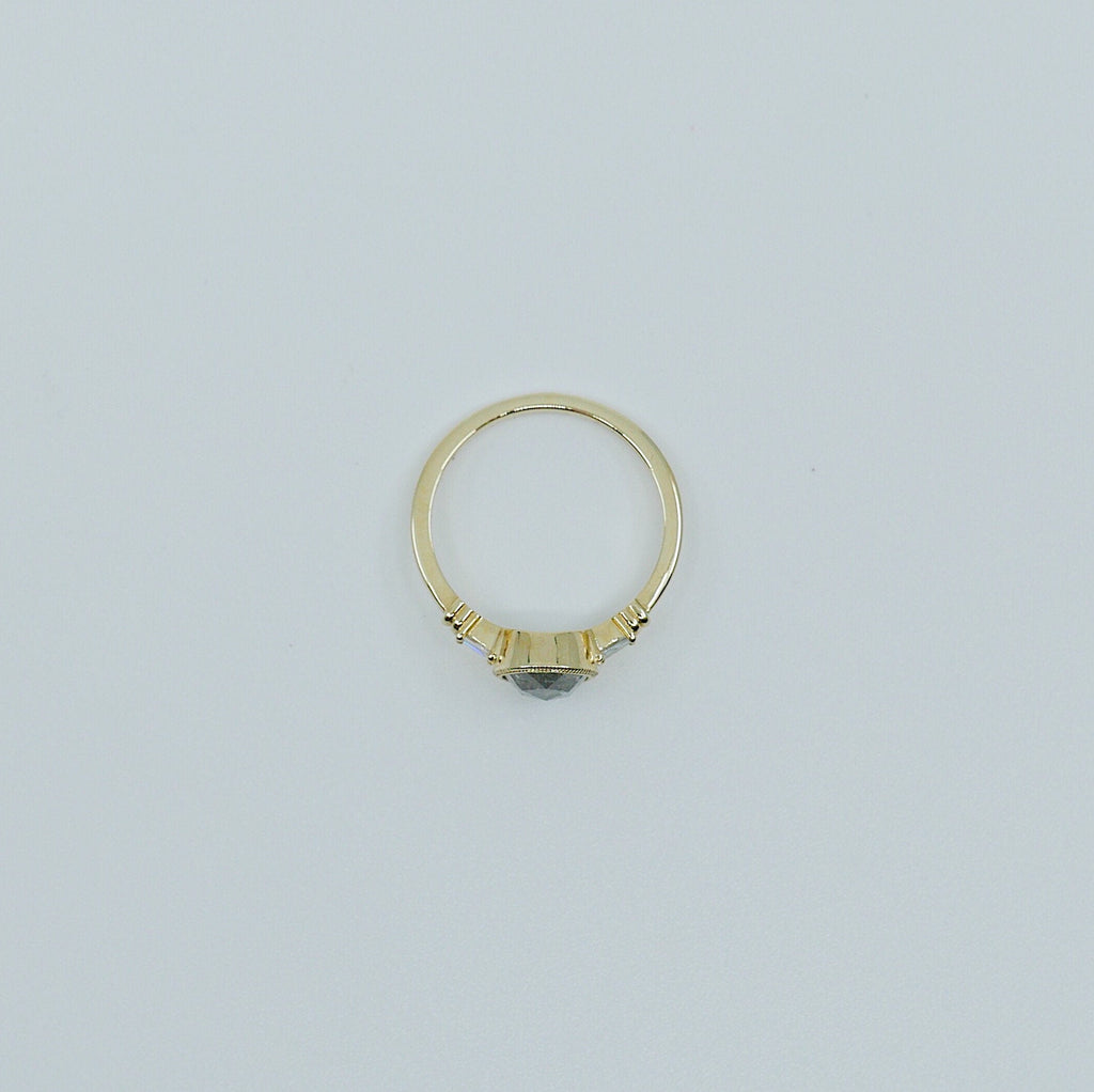 Anya Rose Cut Grey Diamond Ring, one of a kind ring, unique engagement ring, rose cut diamond ring, three stone diamond ring, OOAK ring