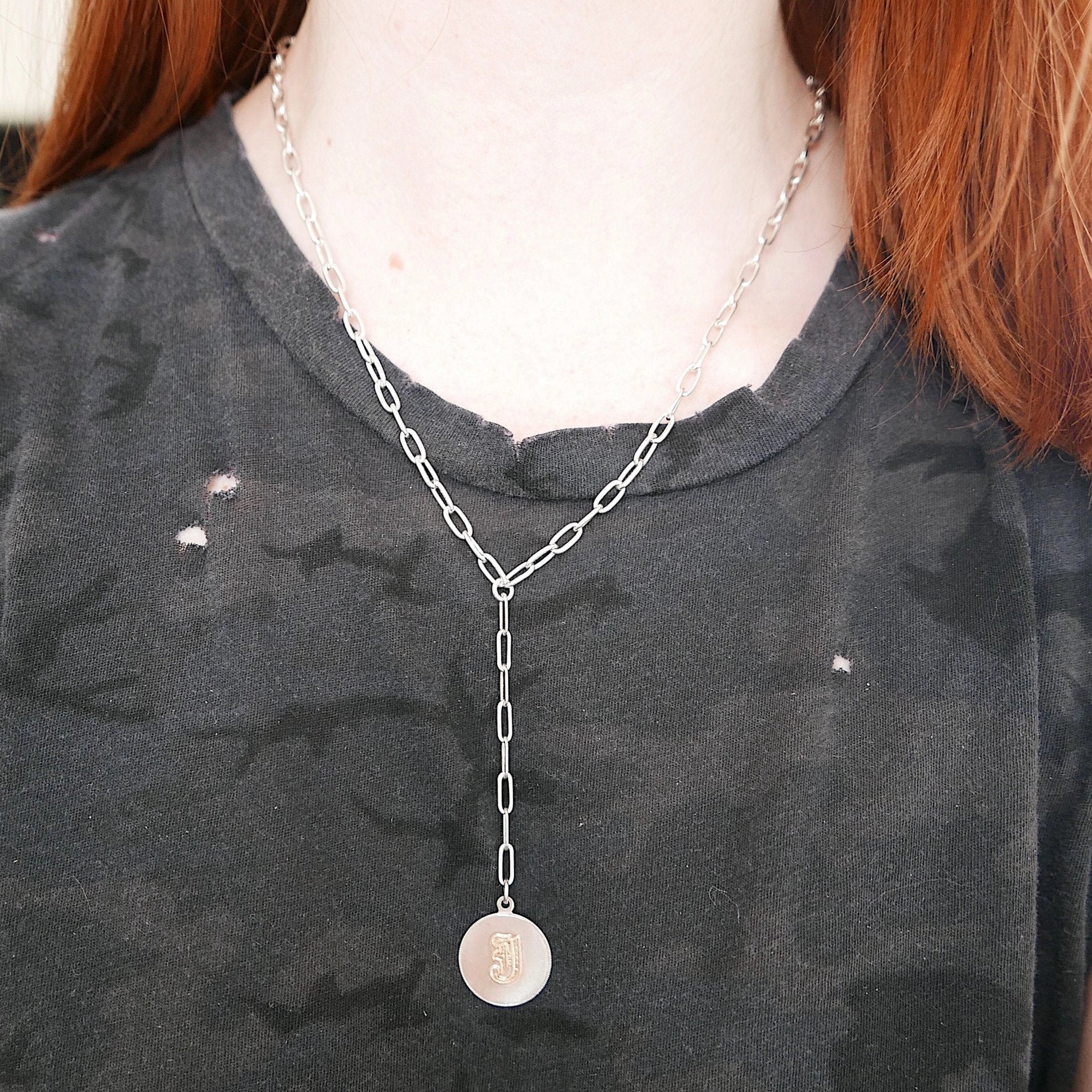 Letter Coin Chain Lariat Necklace, Coin necklace, sterling silver, personalized coin necklace, personalized necklace, lariat chain necklace