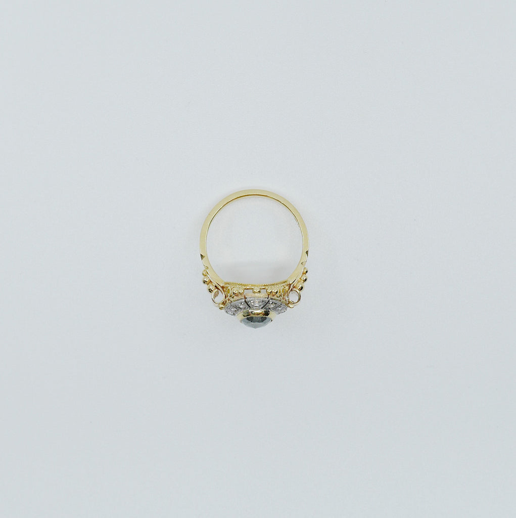 Margaret Rose Cut Grey Diamond Ring, 18k Yellow Gold & Palladium Ring, Two Tone Ring, OOAK ring, unique engagement ring, rose cut diamond