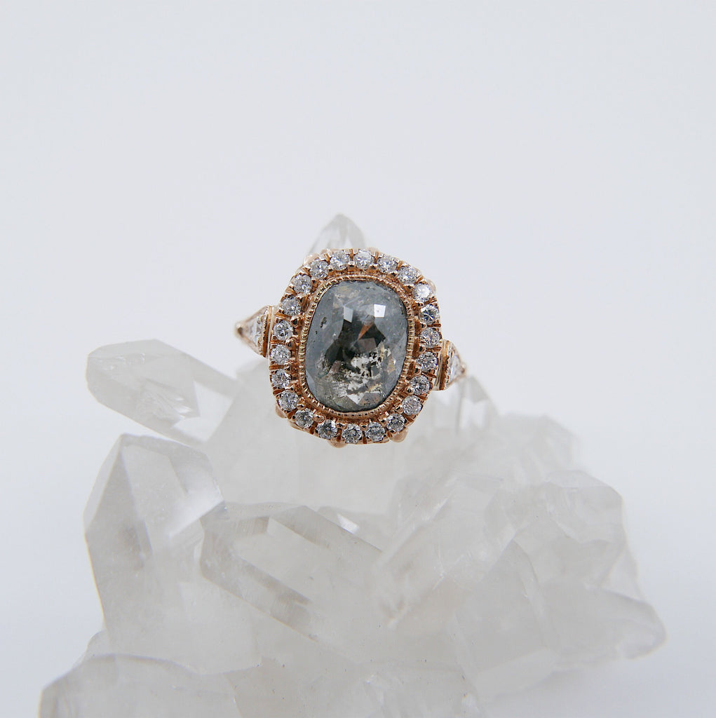 Countess Rose Cut Black Diamond Ring, 14k Rose Gold Ring, OOAK ring, unique engagement ring, rose cut black diamond ring, black diamond
