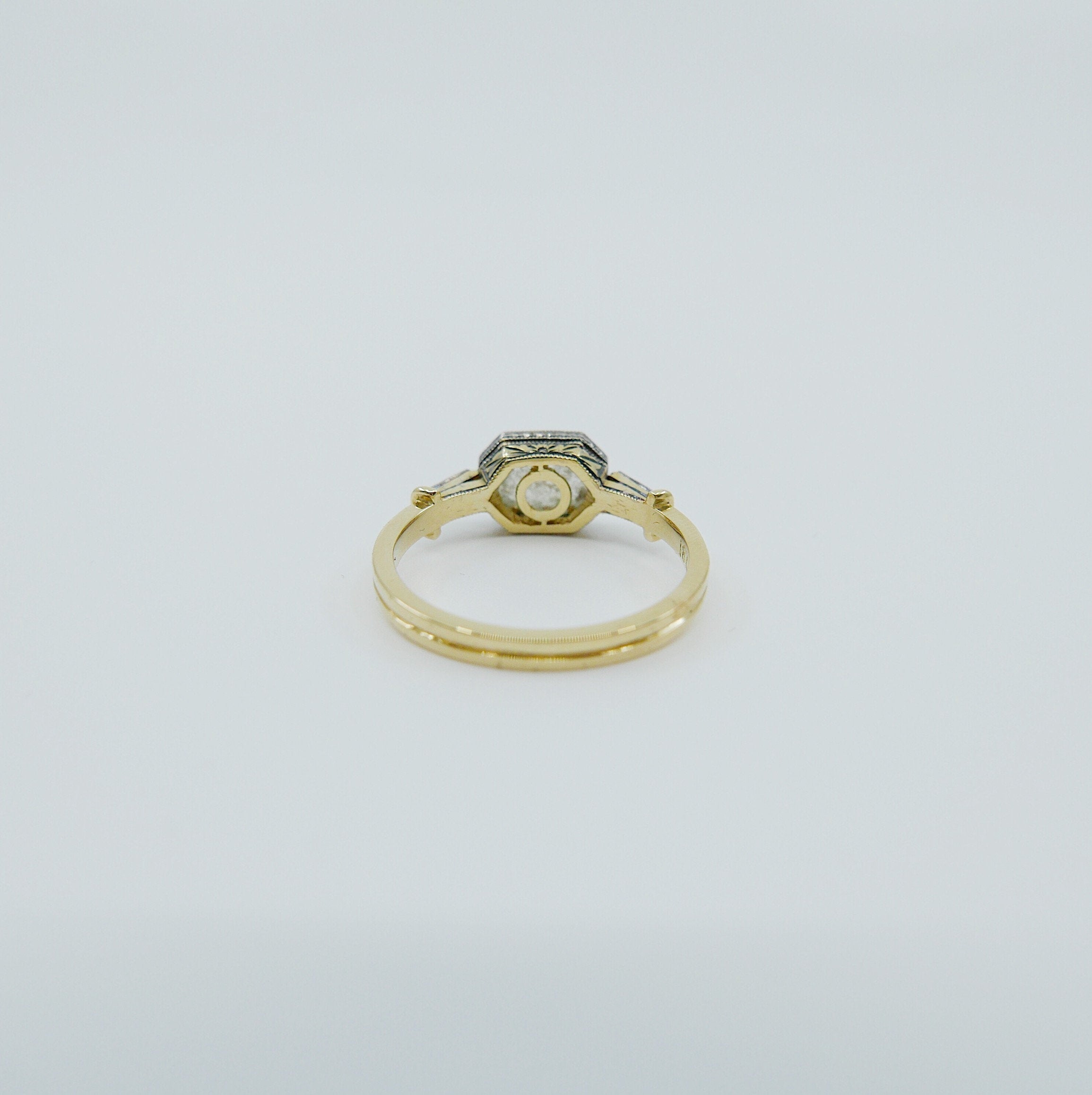 Edith Rose Cut Grey Diamond Ring, 18k Yellow Gold & Palladium Ring, rose cut gray diamond ring, art deco ring with diamonds, OOAK ring