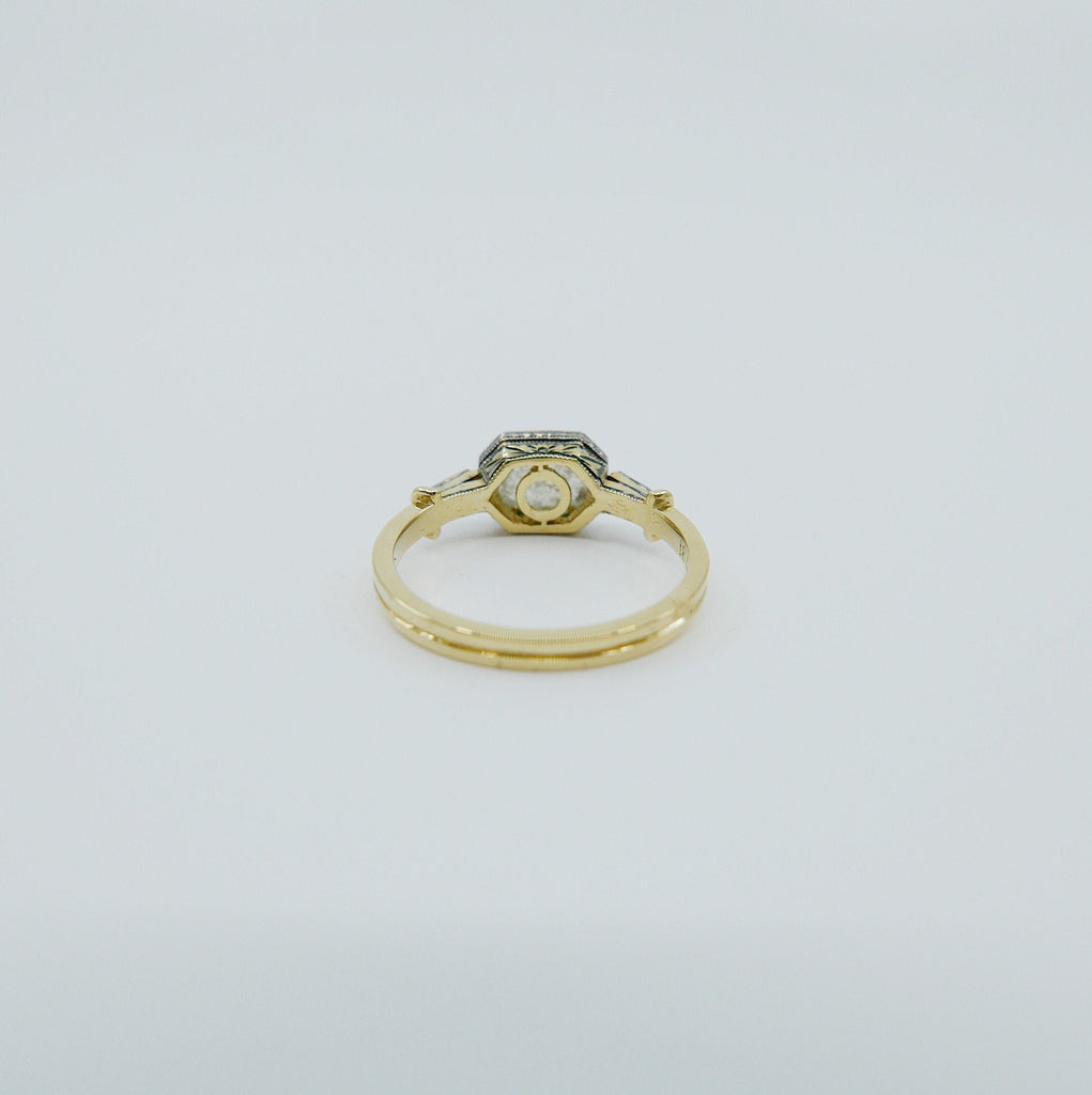 Edith Rose Cut Grey Diamond Ring, 18k Yellow Gold & Palladium Ring, rose cut gray diamond ring, art deco ring with diamonds, OOAK ring