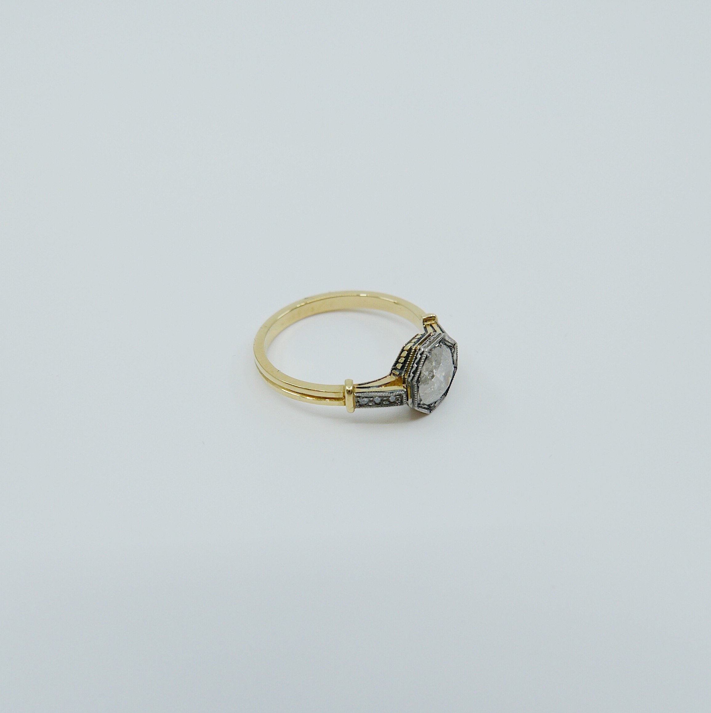 Lisbeth Salt & Pepper Diamond Ring, 18k Yellow Gold and Palladium Ring, salt and pepper diamond ring, art deco ring, OOAK ring