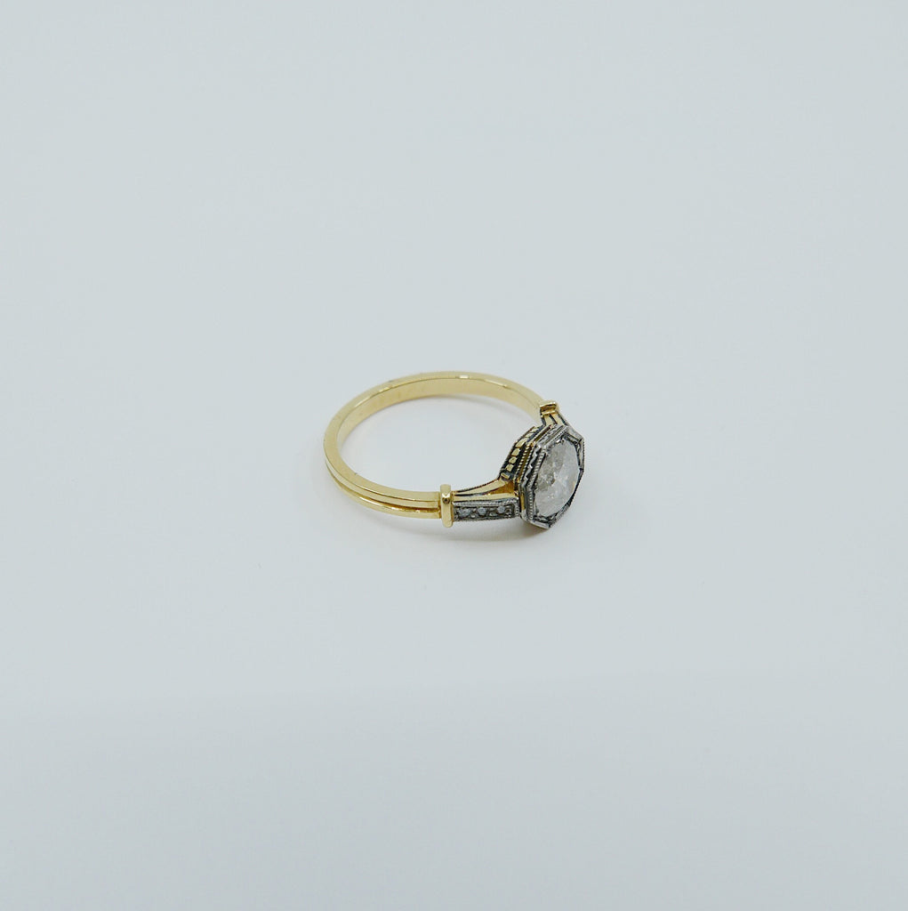 Lisbeth Salt & Pepper Diamond Ring, 18k Yellow Gold and Palladium Ring, salt and pepper diamond ring, art deco ring, OOAK ring