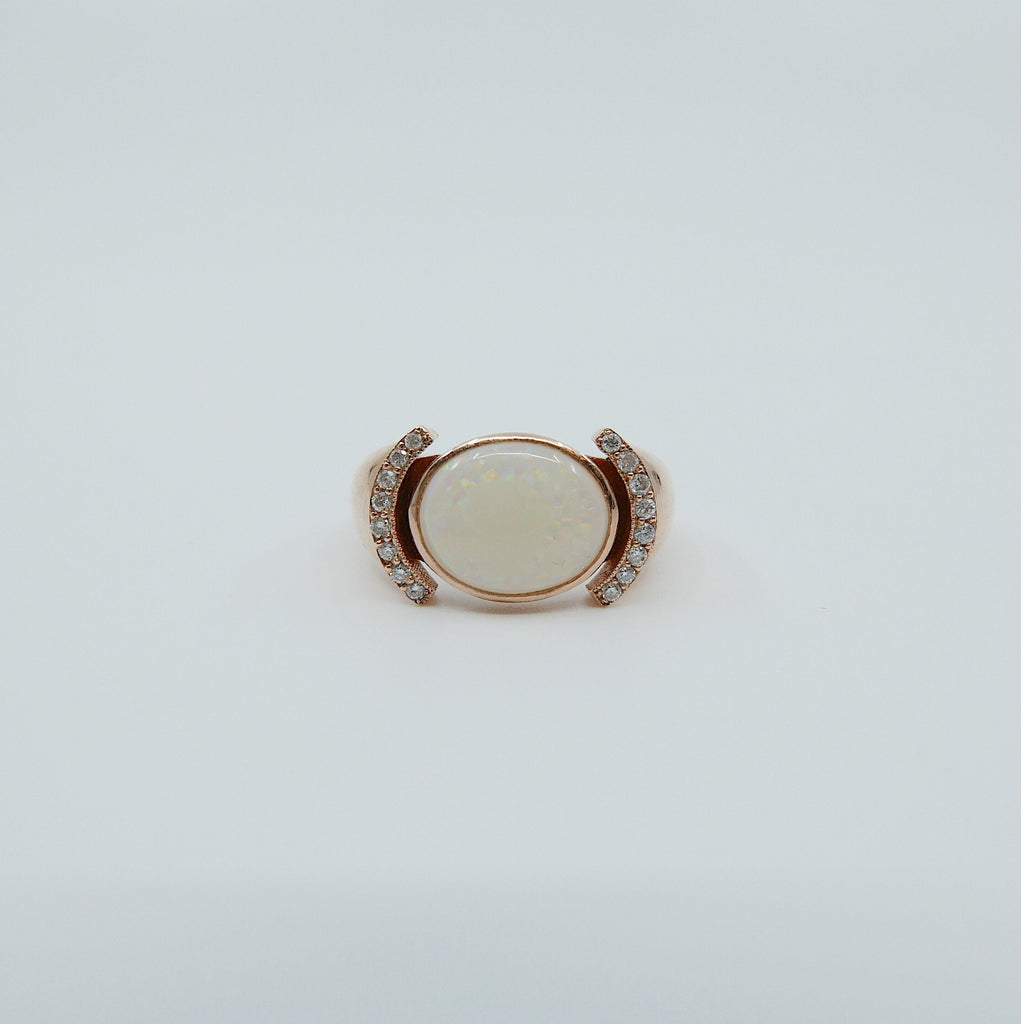 Dawne opal and diamond ring, opal and diamond ring, bezel opal ring, bezel ring, 14k gold opal ring, diamond accent ring