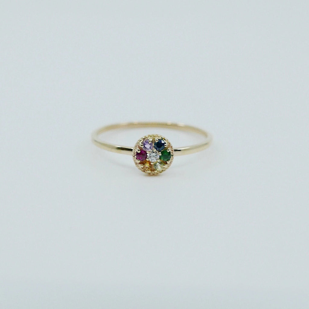 Painter's Palette Ring, 14k multicolor stone circle ring, mini diamond ring, rainbow circle ring