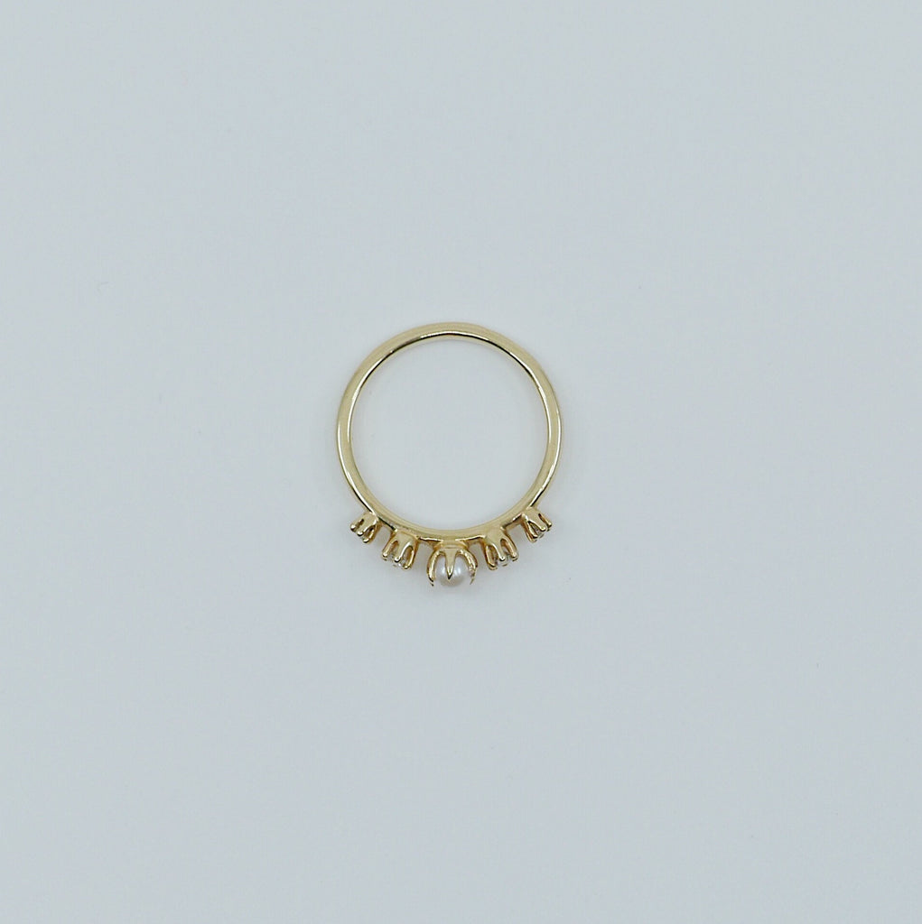 Adeline Pearl with Diamond Ring, 5 stone band, Pearl and Diamond ring, 14k gold stone ring, five stone ring, pearl ring, diamond ring