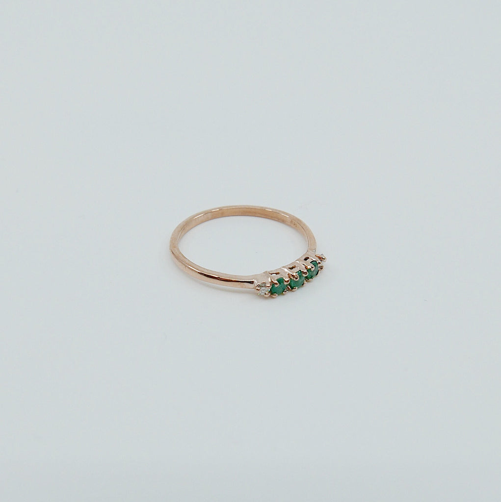 Riley Emerald Ring, 5 stone gold ring, emerald and diamond ring, 14k gold emerald ring, emerald and diamond band