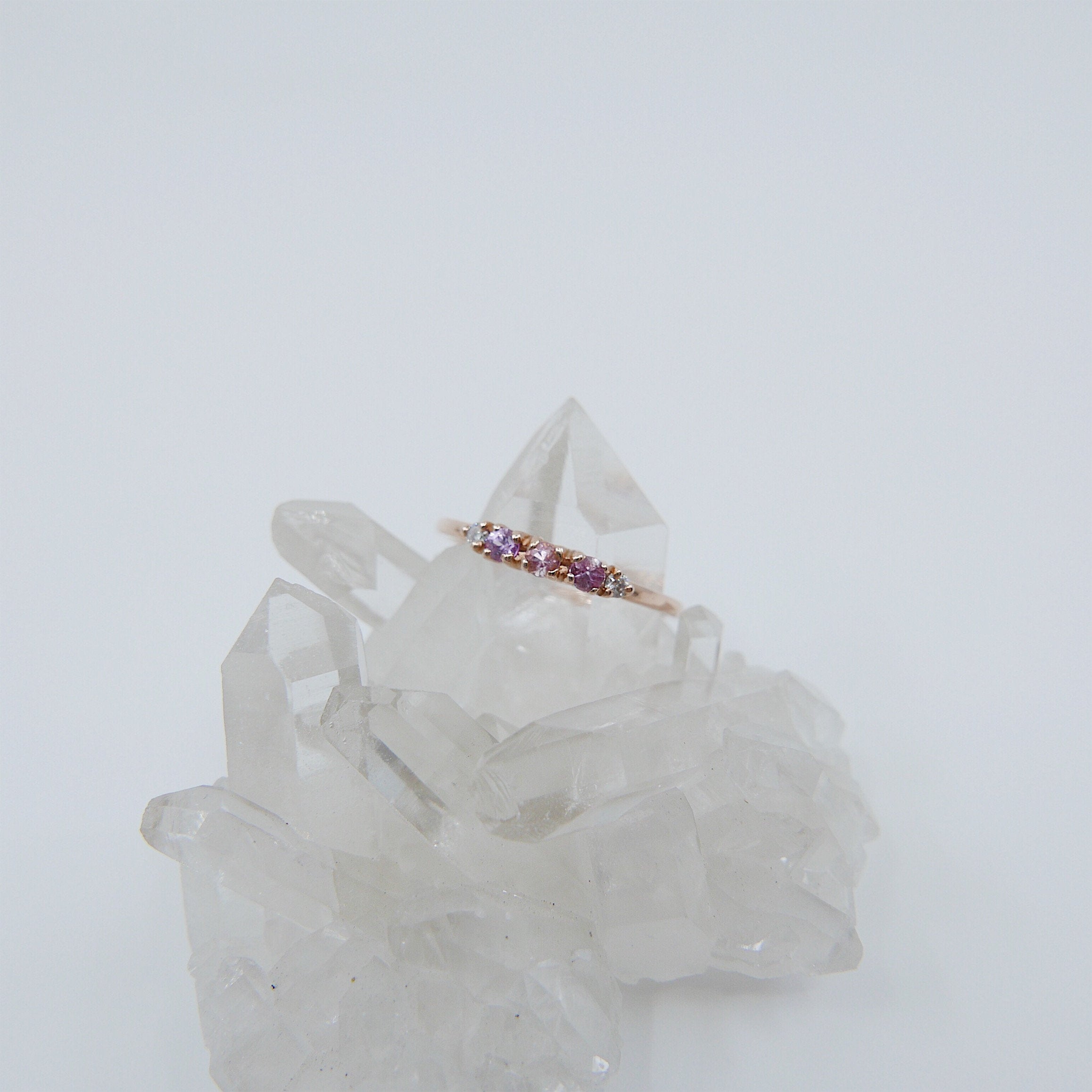 Riley Pink Sapphire Ring, 5 stone gold ring, sapphire and diamond ring, 14k gold sapphire ring, pink sapphire band