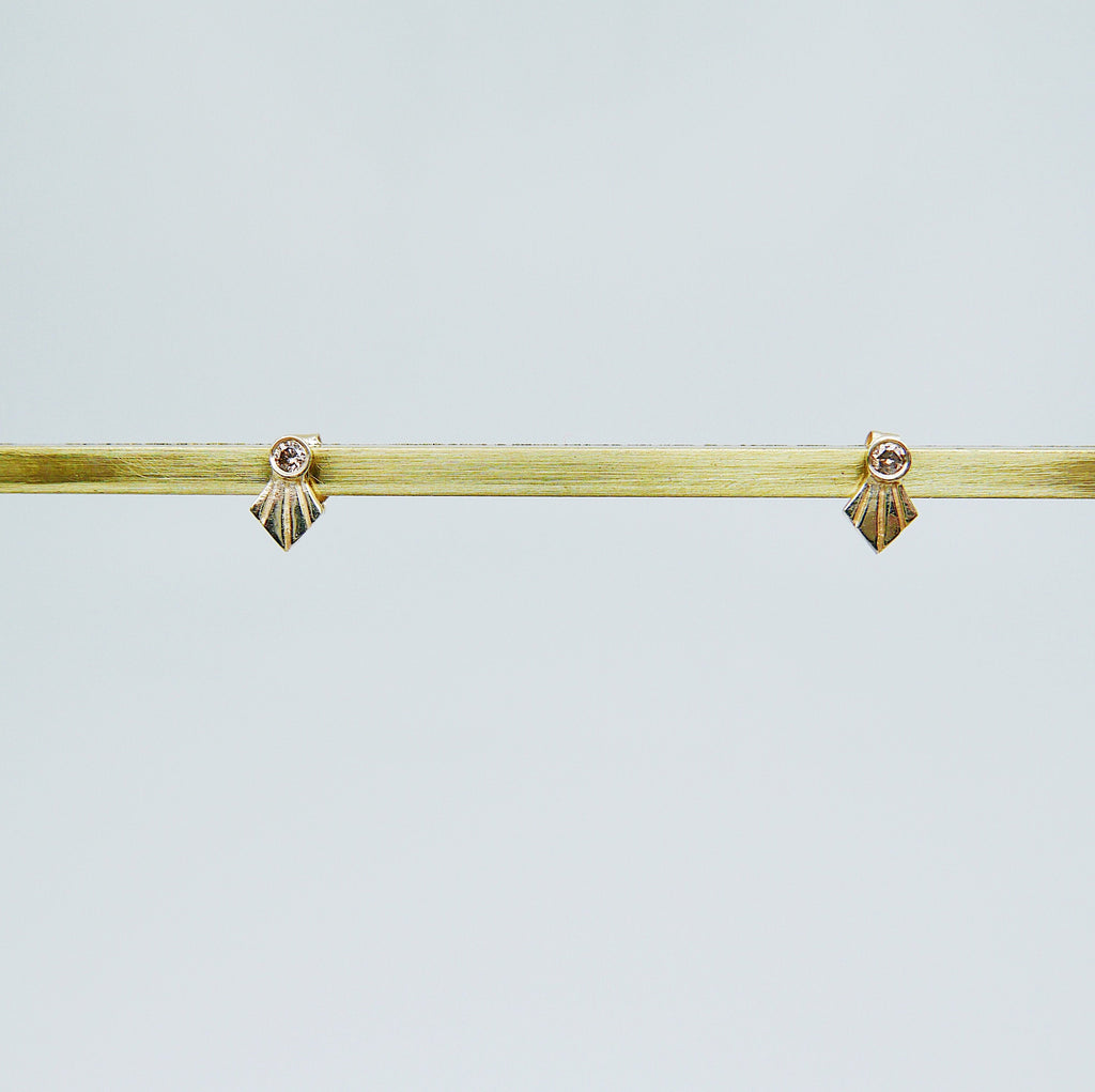 Fan Diamond Studs, Art deco studs, Geometric Stud Earrings, Diamond stud, champagne diamond fan studs, diamond fan studs