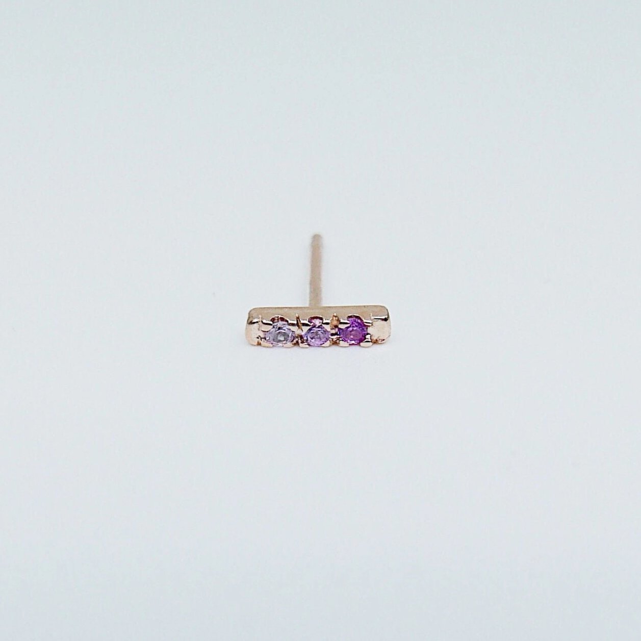 Mini Pink Sapphire Ombre Bar Earrings, 14k pink sapphire bar Earrings, 3 sapphire earrings, mini gold bar Earrings, small sapphire Earrings