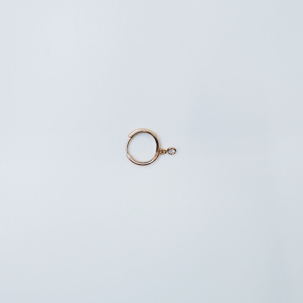 Medium Diamond Charm hoop, Medium 14k gold diamond hoop, Medium gold hoop, gold hoops, diamond hoop earrings, single bezel diamond hoop