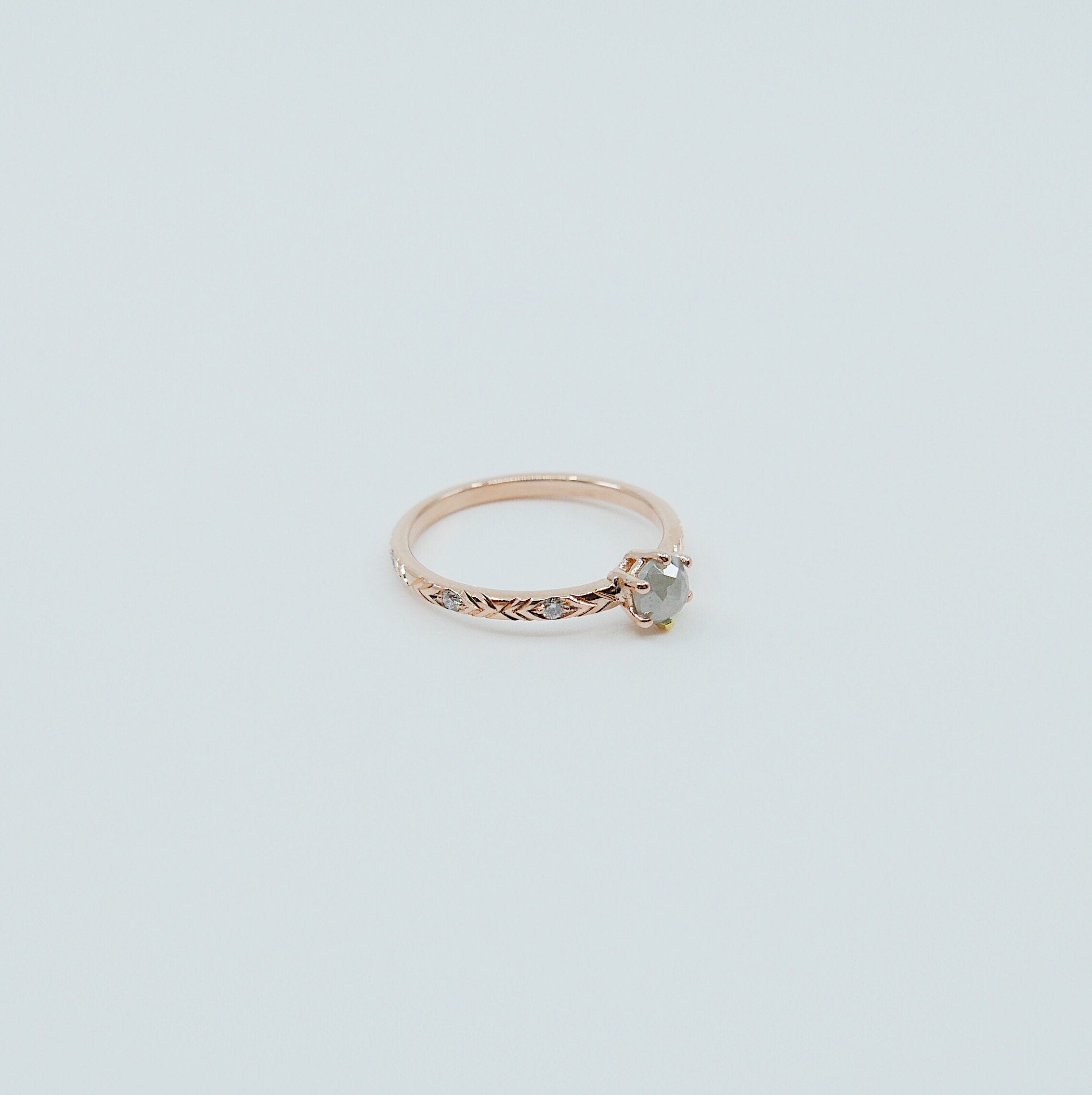 Claire Rose Cut Grey Diamond Ring, Grey Diamond Ring, rustic diamond ring, engagement ring, gold band, diamond ring, diamond band