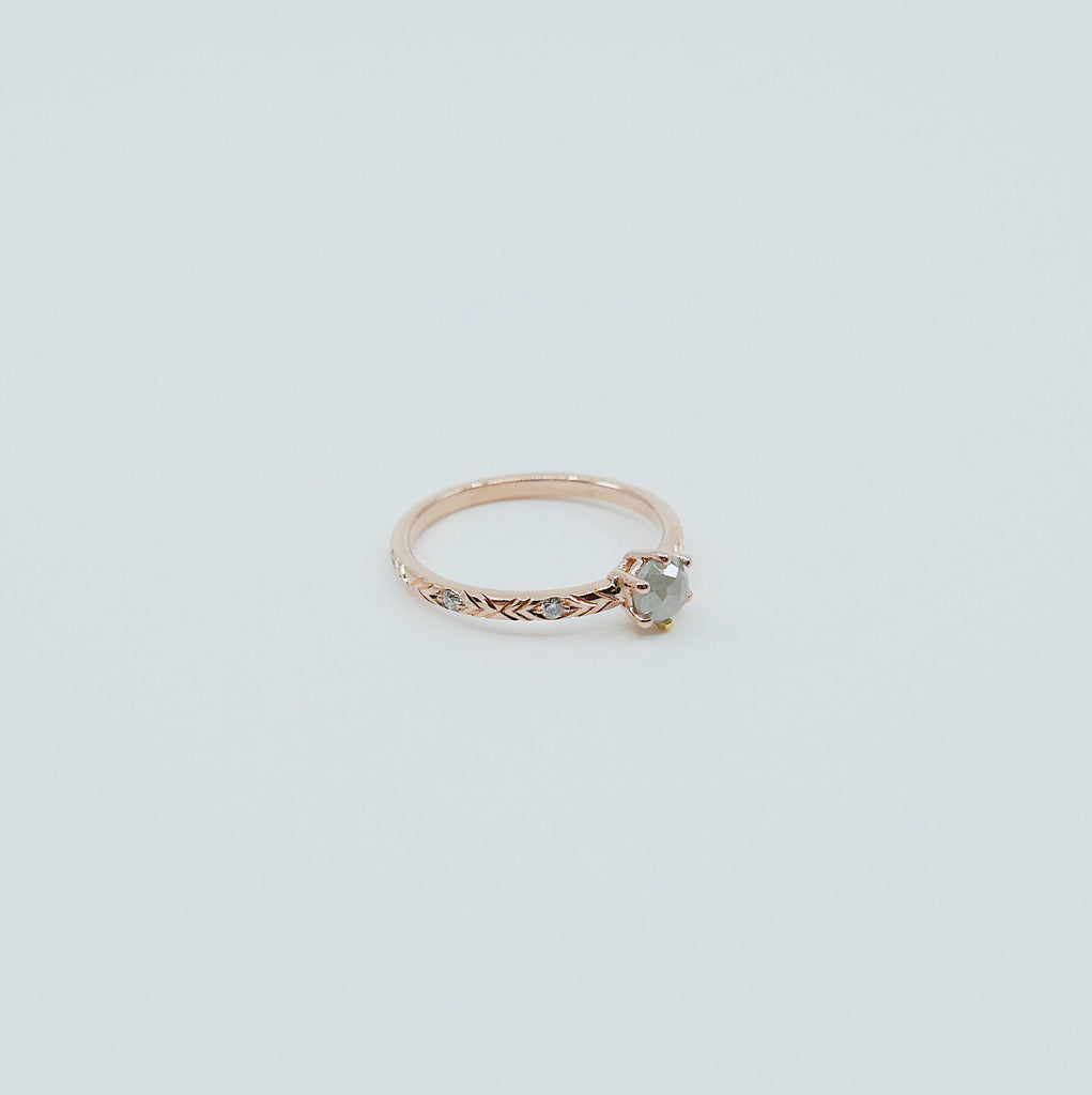 Claire Rose Cut Grey Diamond Ring, Grey Diamond Ring, rustic diamond ring, engagement ring, gold band, diamond ring, diamond band