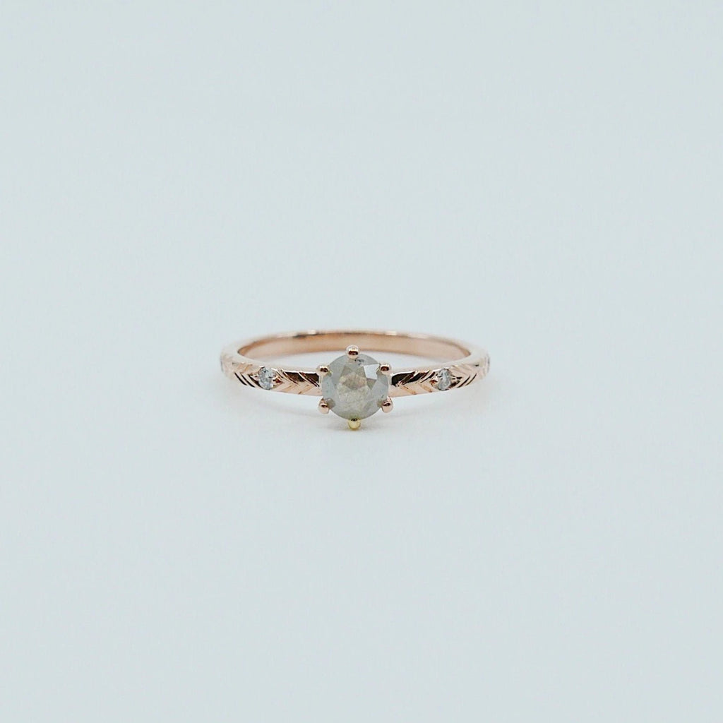 Claire Rose Cut Grey Diamond Ring, Grey Diamond Ring, rustic diamond ring, engagement ring, gold band, diamond ring, diamond band