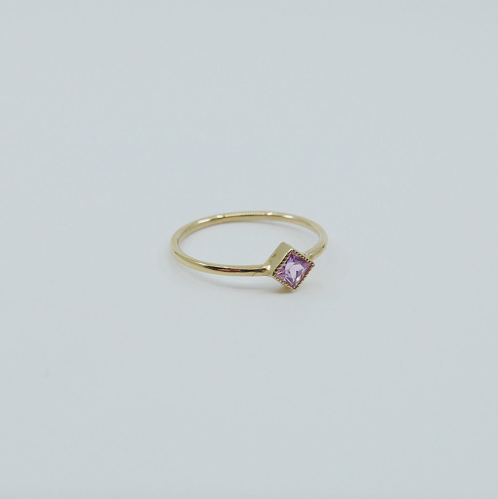 Square Bezel Sapphire Ring, pink sapphire bezel ring, sapphire stacking ring, pink sapphire ring, square sapphire ring, gold square band