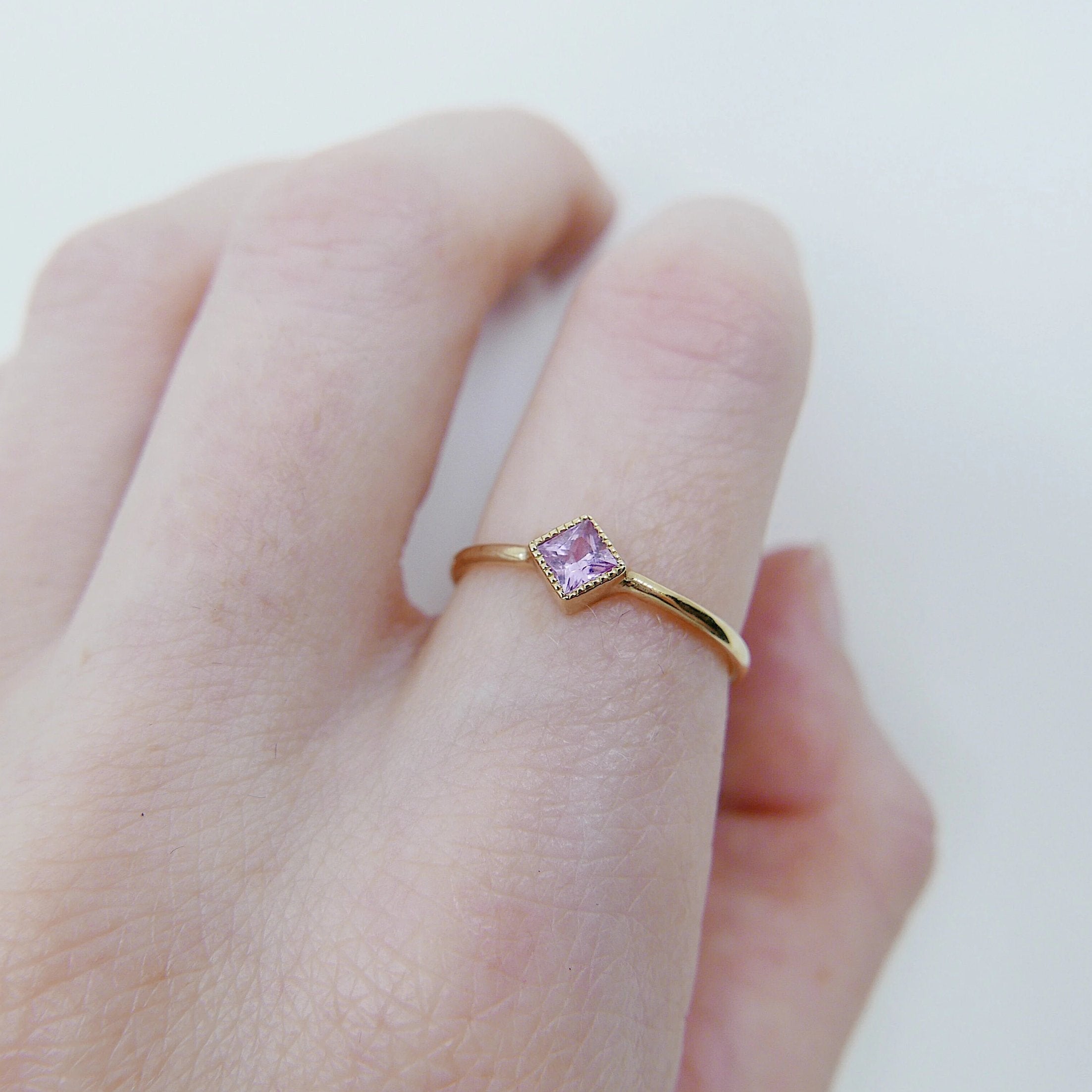 Square Bezel Pink Sapphire Ring - Main Image