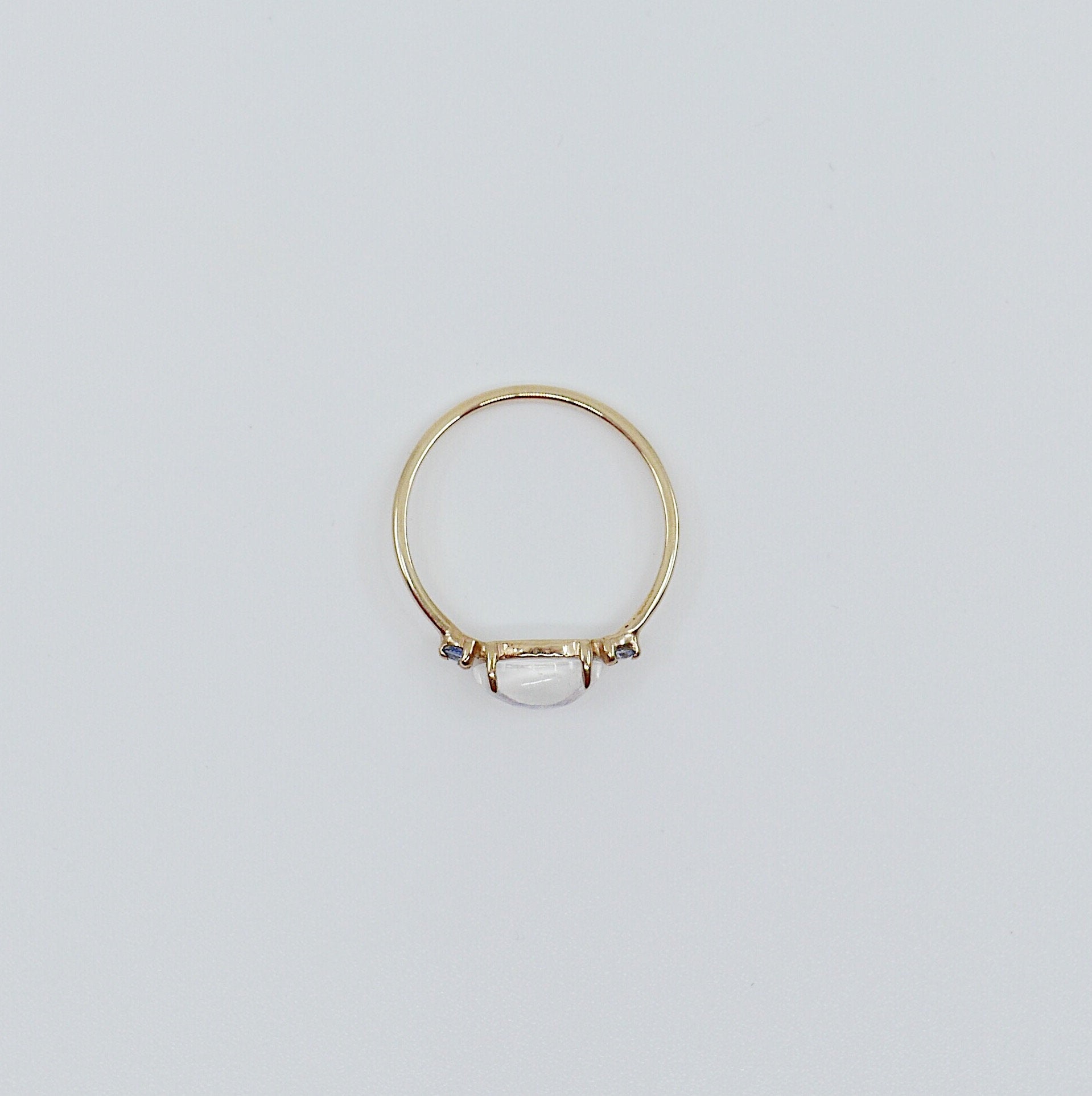 Twiggy Moonstone Ring, sleek marquise moonstone ring, 3 stone ring, marquise moonstone and sapphire ring, 14k gold moonstone ring