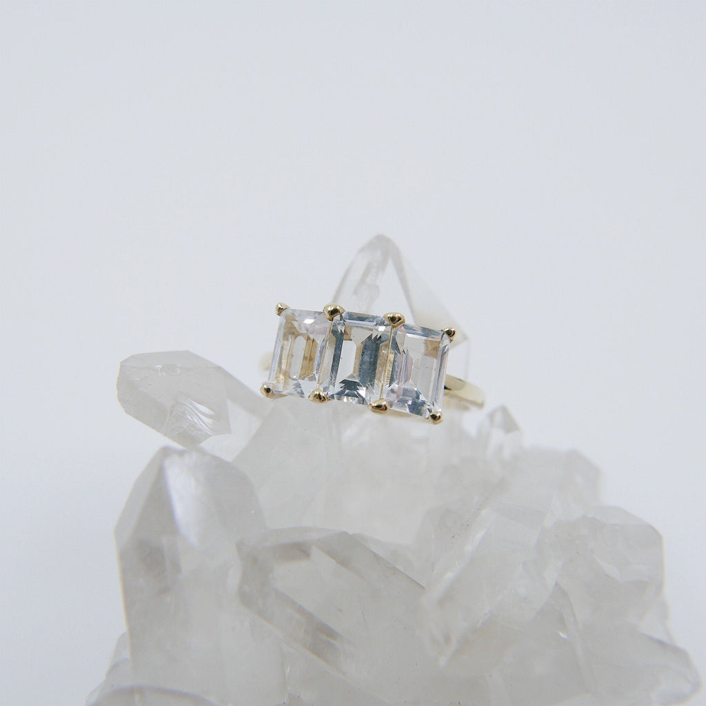 Eve Topaz Ring, topaz emerald cut ring, topaz ring, statement ring, alternative bridal tourmaline, white stone ring