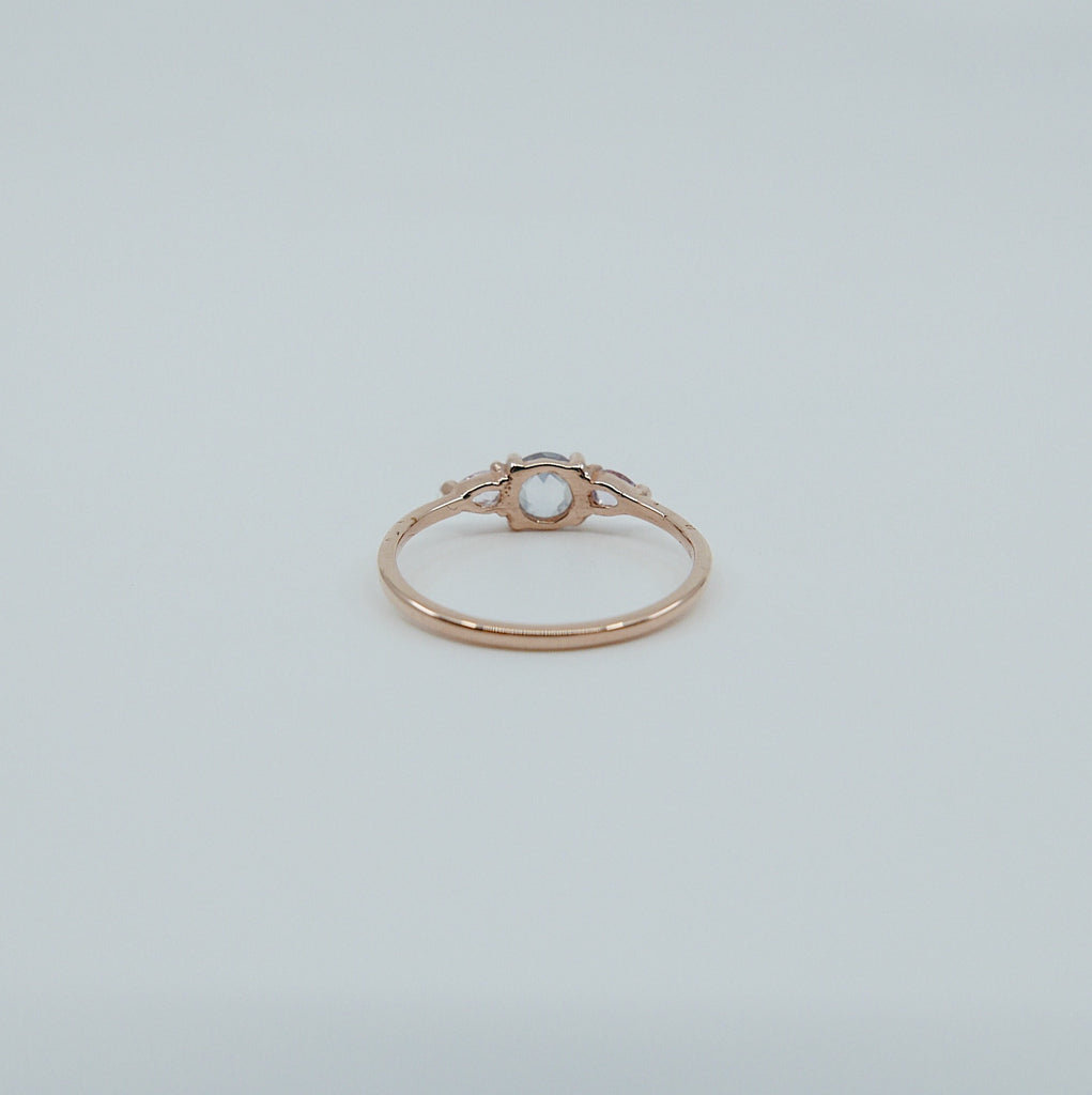 Penelope Rose Cut Light Blue Sapphire Ring, light blue sapphire and pink sapphire ring, 3 stone ring, 14k gold sapphire ring