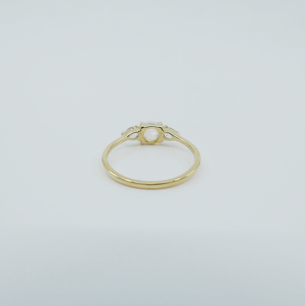 Penelope Rose Cut Tinted Blue Sapphire Ring, tinted blue sapphire and white sapphire ring, 3 stone ring, 14k gold sapphire ring