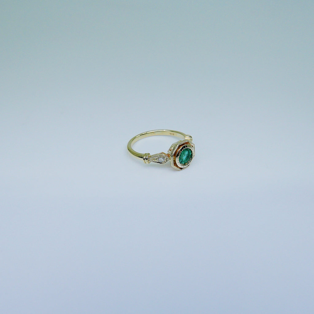 Eloise Bezel Emerald Ring, emerald and diamond ring, 14k gold ring, green stone ring, 14k emerald ring, 14k emerald and diamond ring