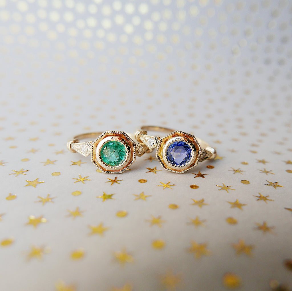 Eloise Bezel Sapphire Ring, sapphire and diamond ring, 14k gold ring, blue stone ring, 14k sapphire ring, 14k sapphire and diamond ring